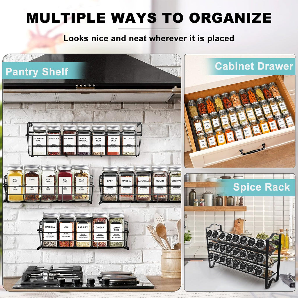 AISIPRIN 24 Pcs Glass Spice Jars with Labels, 4oz Small Empty Square Seasoning Containers Bottles - Shaker Lids, Funnel, Brush,469 Labels and Marker Included