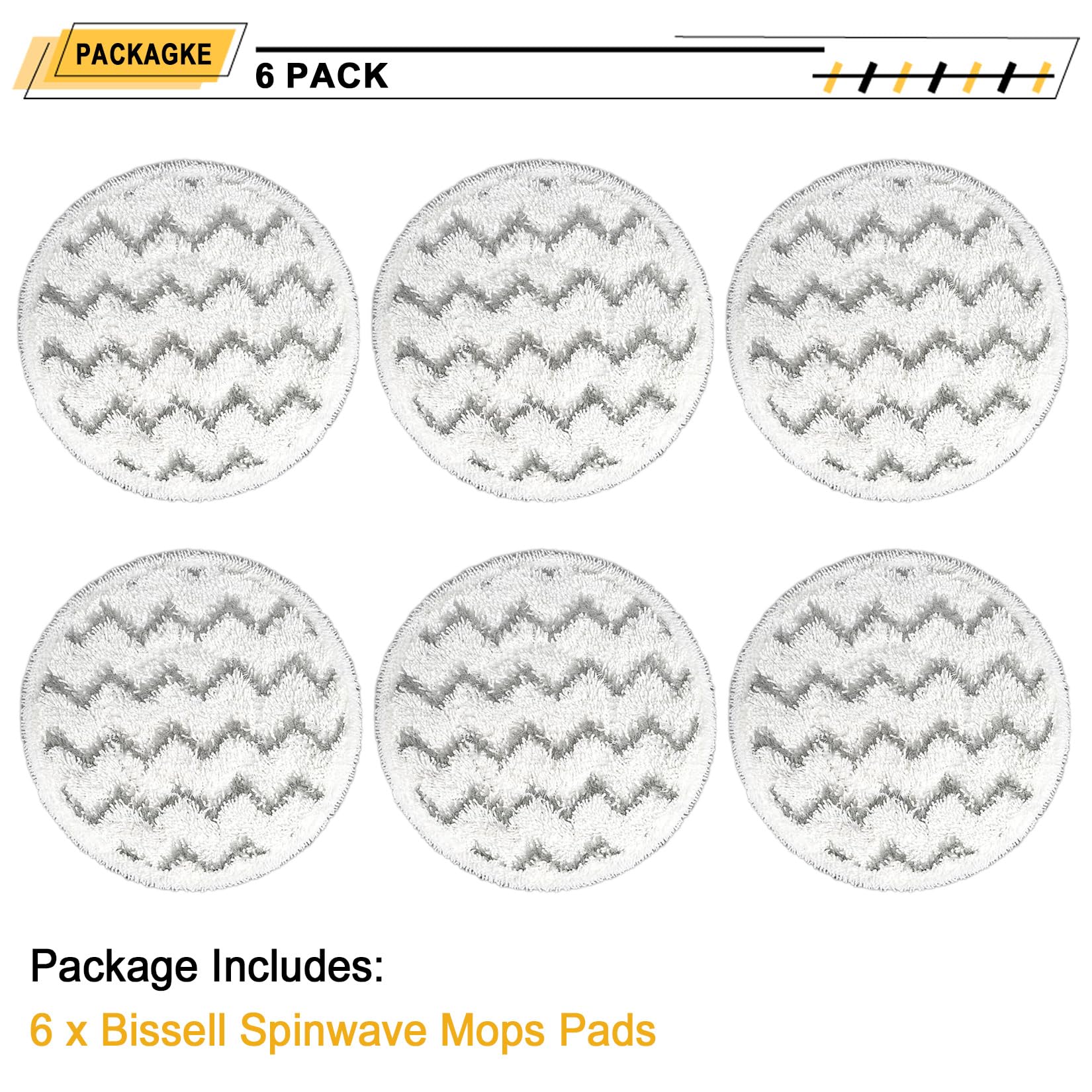 (6 Pack) 3897A Replacement Mop Pads ，Compatible with Bissell SpinWave SmartSteam 3897A/3712C/3712W， Washable Microfiber Scrubbing Pads for Hard Floor Cleaning