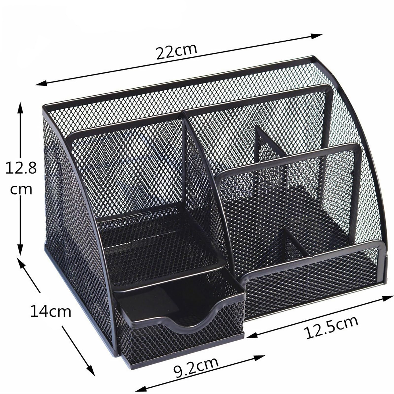 Desk Organizer with Drawer and Compartments, Small Mesh Office Desk Accessories Supplies, Metal Black Stationary Pencil Pen Holder for desk organizers and storage (Black)