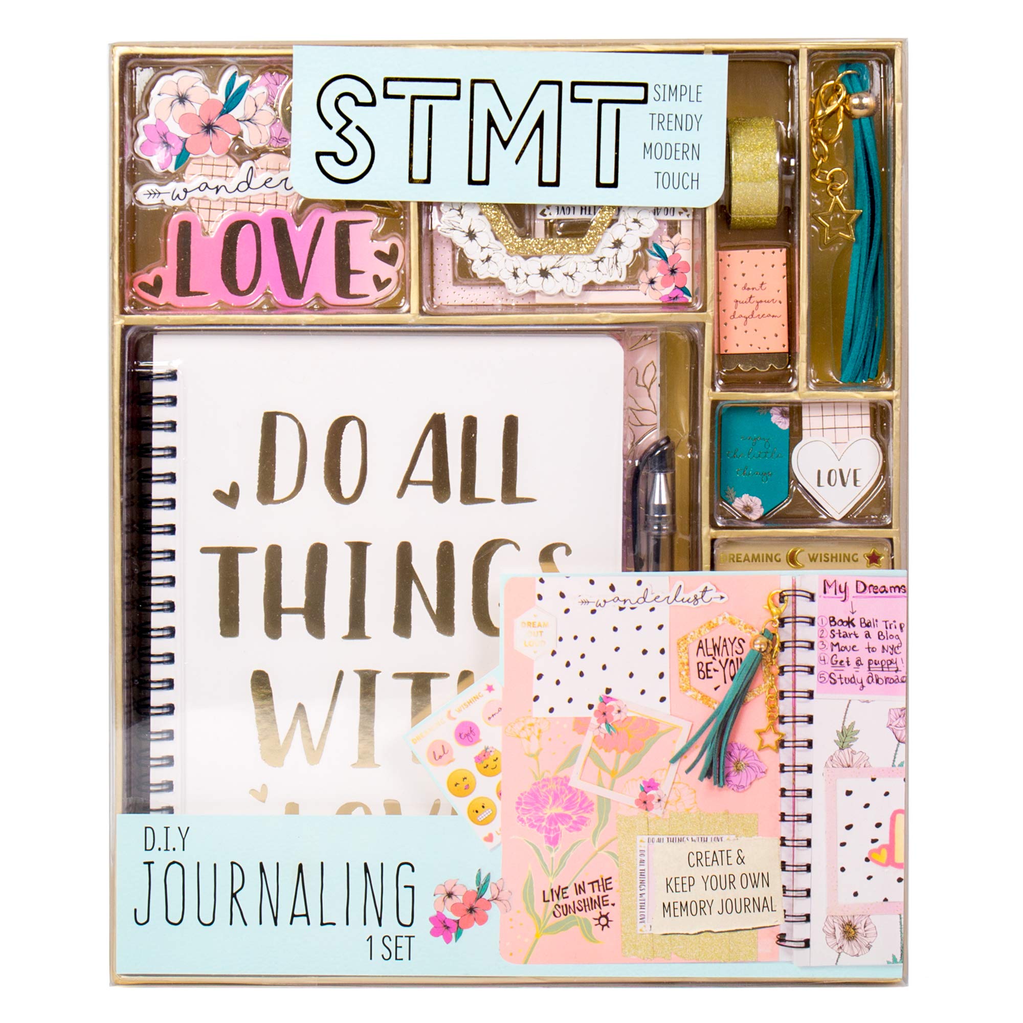 STMT 90824 DIY Journaling Set by Horizon Group USA, Personalize & Decorate Your Planner/Organizer/Diary with Stickers, Glitter Frames, Magnetic Bookmarks, Tassel Keychain & More. Pen Included