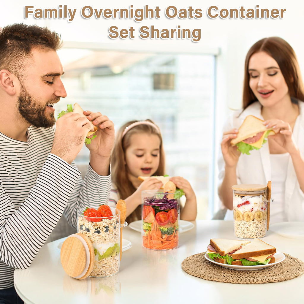 Overnight Oats Jars with Spoons-4 Pack 18oz Overnight Oats Containers with Lids-Glass Jar with Bamboo Lids for Chia Seed Pudding Salad Cereal Coffee Flour-Sourdough Starter Jar for Bread (4)