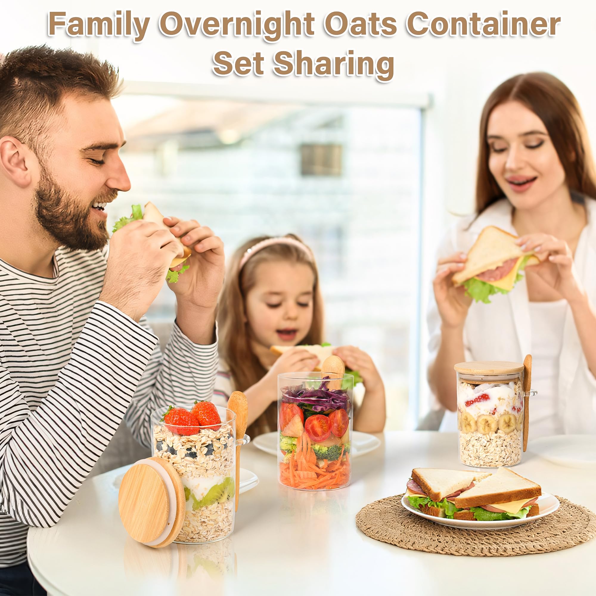Overnight Oats Jars with Spoons-4 Pack 18oz Overnight Oats Containers with Lids-Glass Jar with Bamboo Lids for Chia Seed Pudding Salad Cereal Coffee Flour-Sourdough Starter Jar for Bread (4)