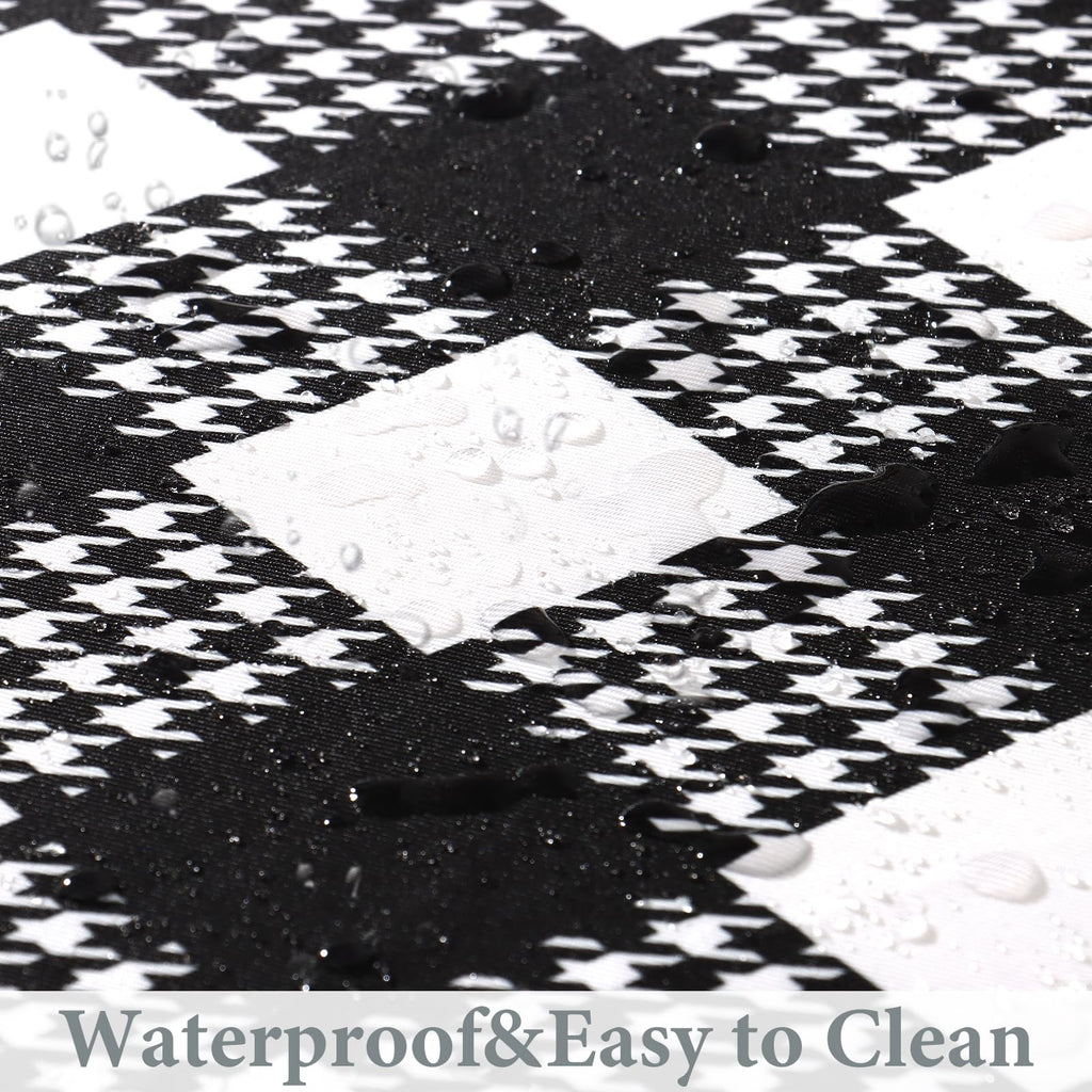 LOMOHOO Round Tablecloth with Elastic Edge Outdoor Waterproof Round Table Cloth, 36-44" Black White Buffalo Plaid Houndstooth Washable Fitted Vinyl Table Cover for Dining Kitchen Picnic Camping Party