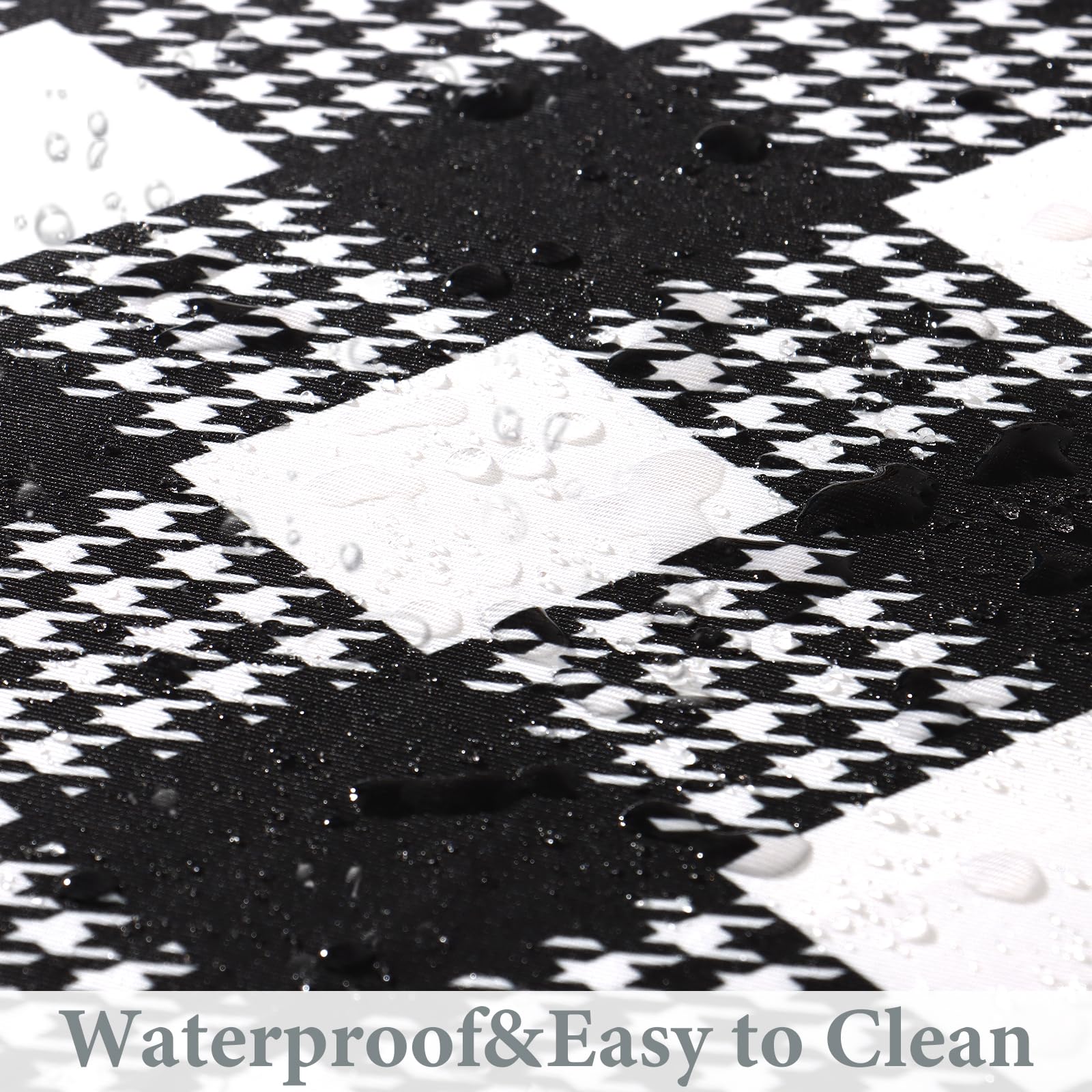 LOMOHOO Round Tablecloth with Elastic Edge Outdoor Waterproof Round Table Cloth, 36-44" Black White Buffalo Plaid Houndstooth Washable Fitted Vinyl Table Cover for Dining Kitchen Picnic Camping Party