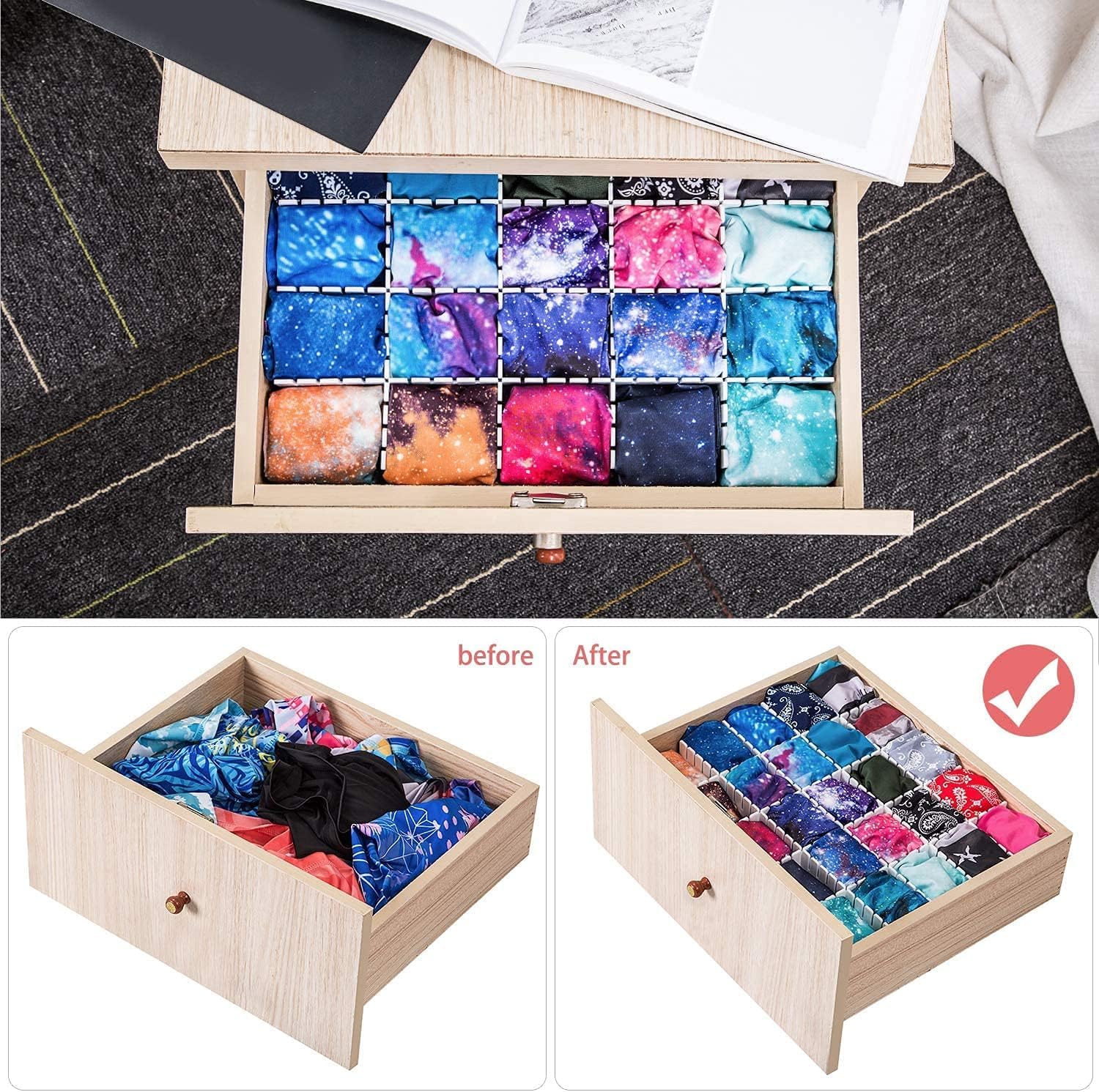 Flytianmy 40Pcs Drawer Dividers, Adjustable Drawer Organizer for Socks, Underwear, Makeup, Kitchen, Bedroom, Dresser White
