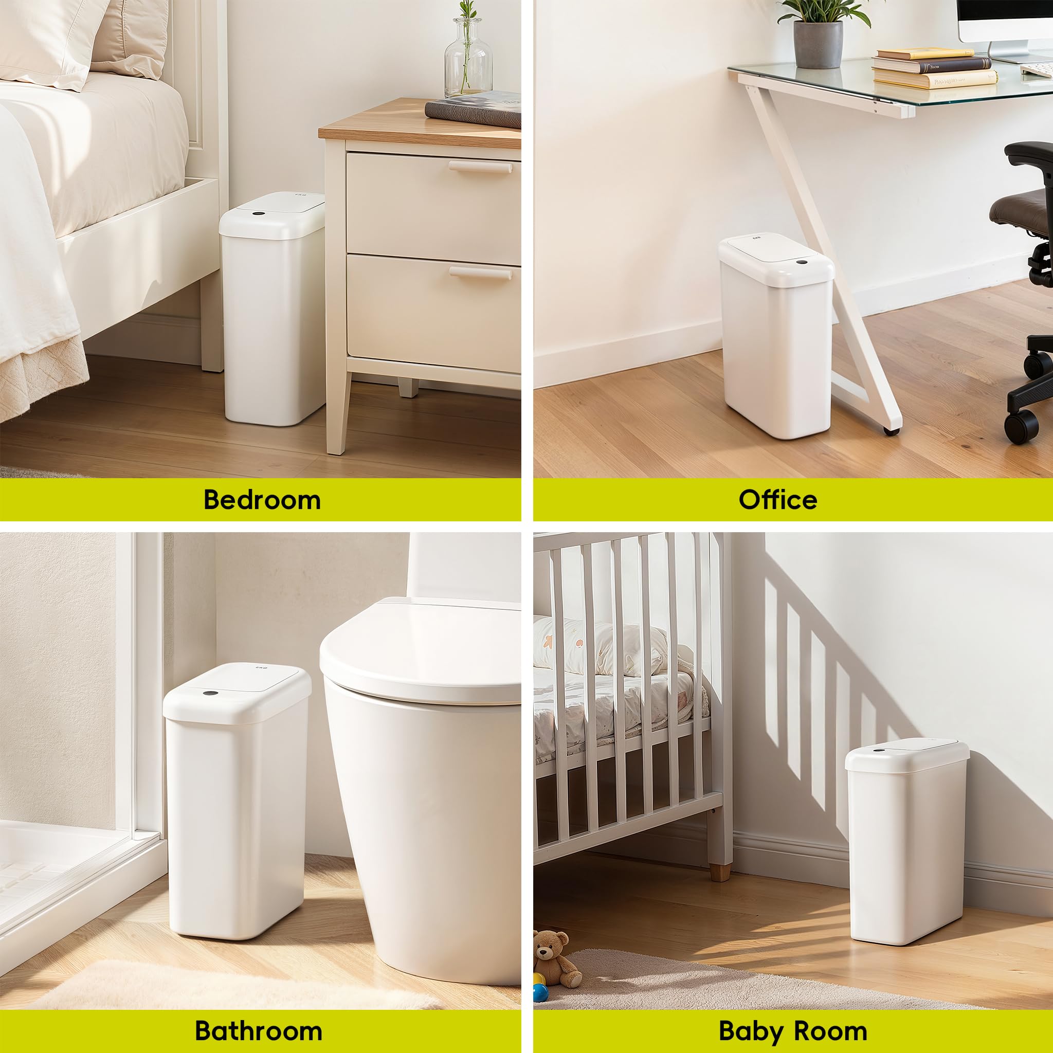 EKO Automatic Bathroom Trash Can with Lid, 2.6 Gallon Slim Touchless Garbage Can, Waterproof Motion Sensor Trash Bin for Bathroom, Office, Kitchen, White