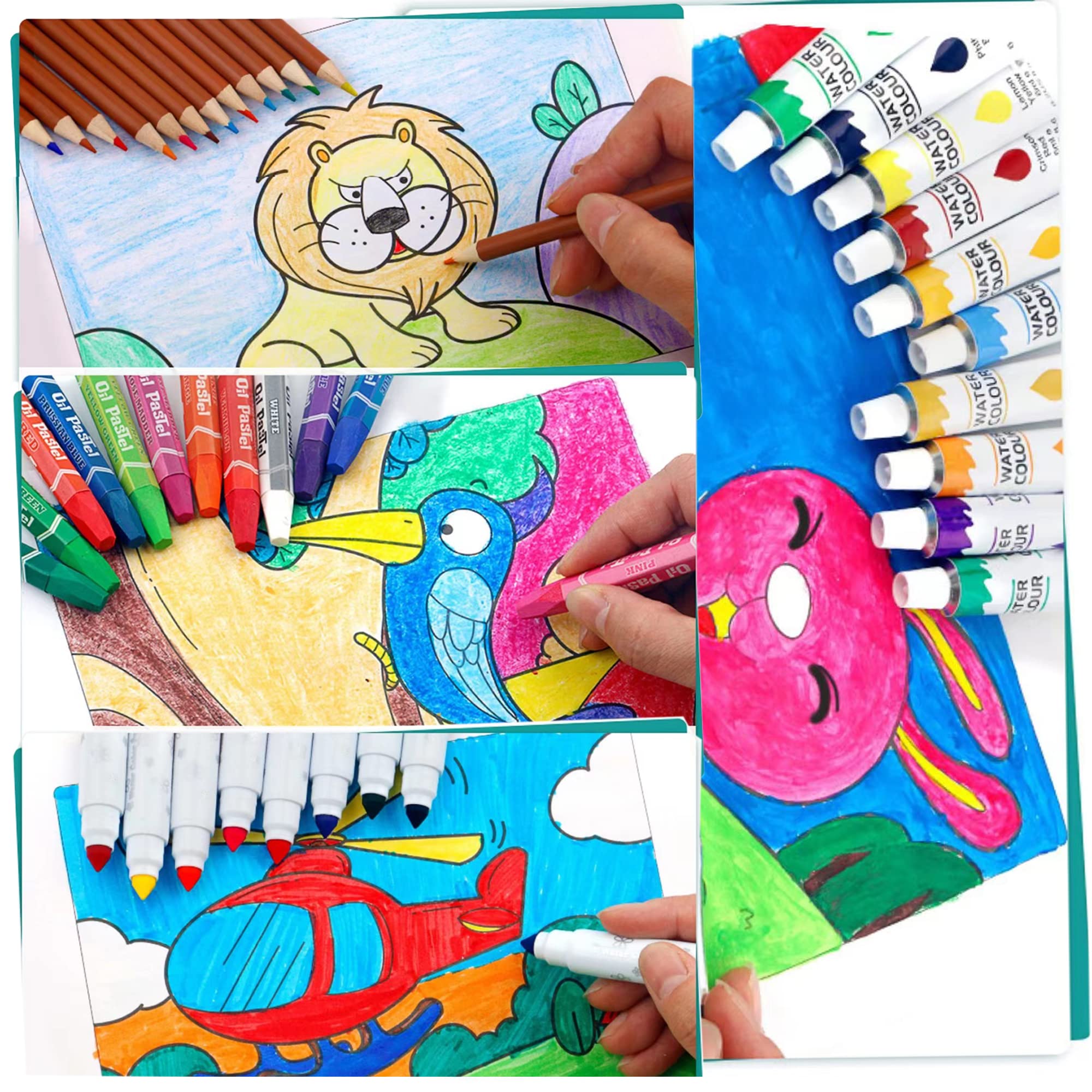 KINSPORY Art Kit, 139 Pack Art Supplies with 2 Sketch Pads, Deluxe Wooden Art Set Crafts, Watercolor Pens, Colored Pencils, Oil Pastels, Paints, Painting Drawing Coloring Gift for Artists Kids (Pink)