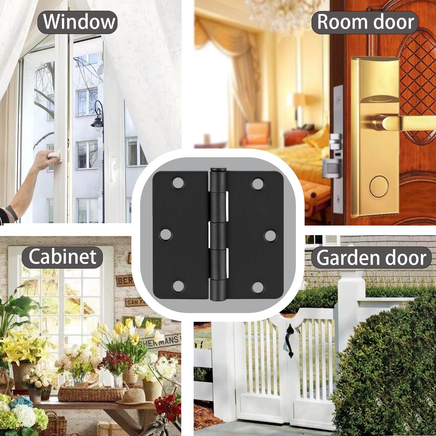 6 Pack Matte Black Door Hinges 3x3 Inch Standard Bedroom Black Hinges for Interior Doors Rounded 1/4" Radius Corners Iron Hinge Door Round Hinge Hardware
