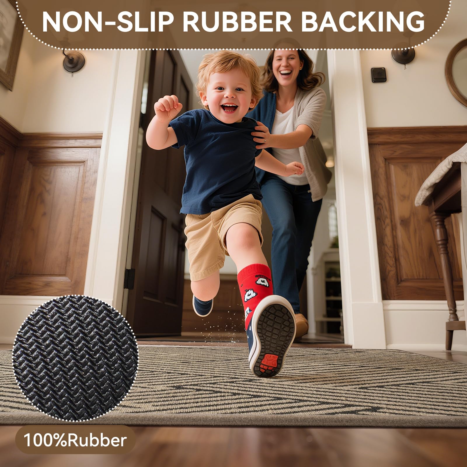 YDKGL Door Mat Indoor Outside Entrance 17"x30", Low-Profile Non Slip Outdoor Inside Doormat Entryway Mat, Dirt Resistant Absorbent Front Porch Welcome Entry Mats, Washable Easy Clean, Brown