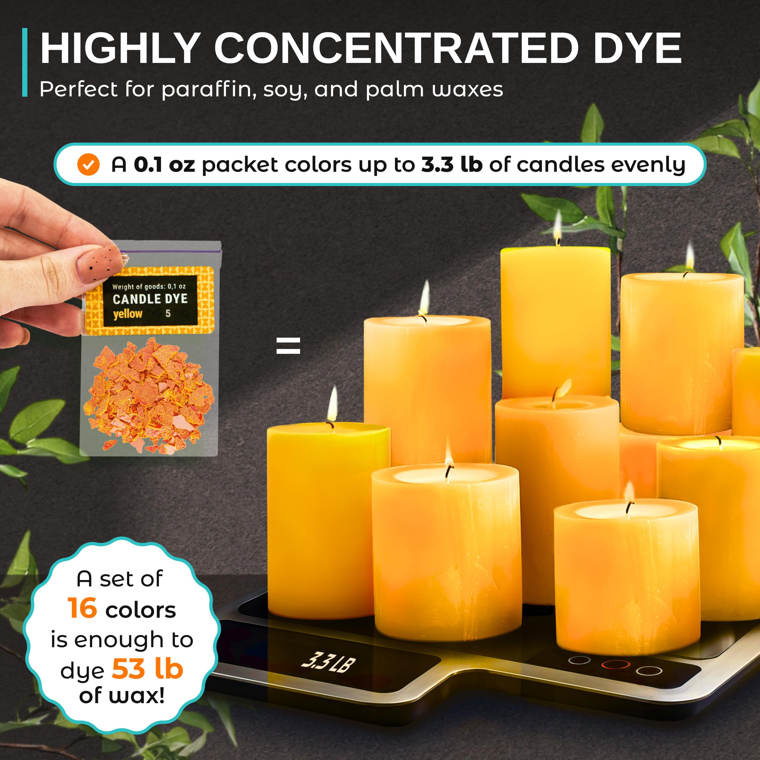 Candle Wax Dye for Soy Wax Candle Making - 16 Candle Dye Coloring Chips – Candle Color Dye - Premium Candle Wax Coloring for Candle Making - Highly Concentrated Chips Colors