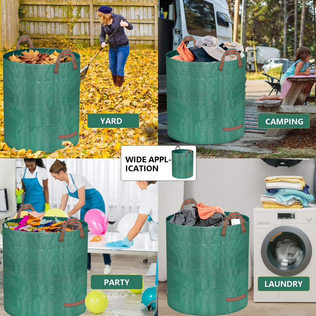 Doubleggs Reusable Yard Waste Bags, 72 Gallon Lawn and Leaf Bags 3 Pack with Reinforced Handles and Gardening Gloves, Heavy Duty Standable Garden Waste Bags for Leaves, Grass, Camping, Recycling