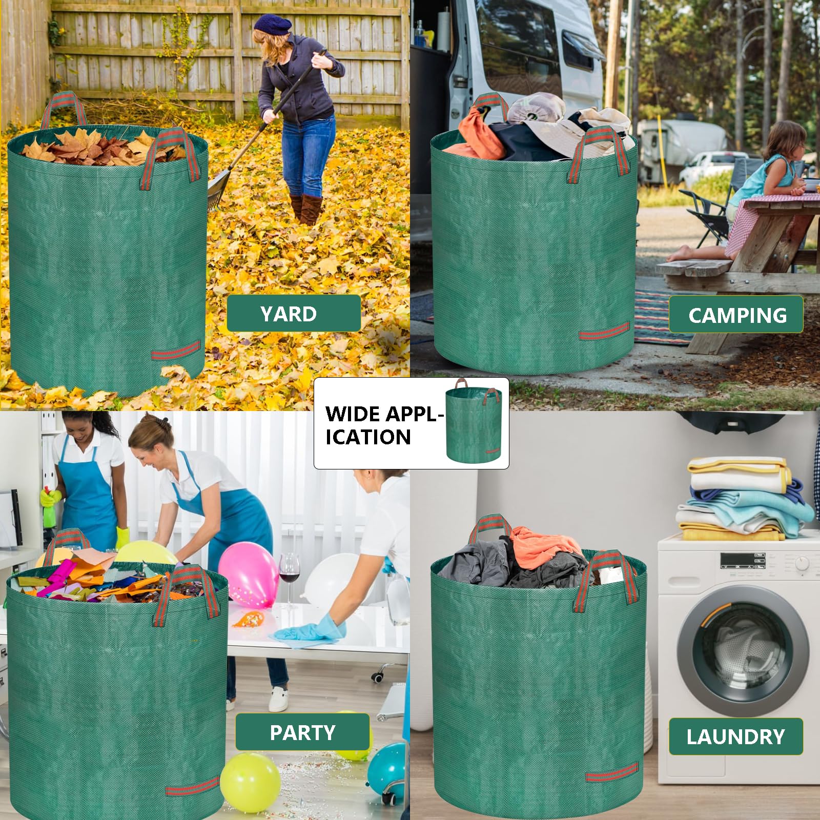 Doubleggs Reusable Yard Waste Bags, 72 Gallon Lawn and Leaf Bags 3 Pack with Reinforced Handles and Gardening Gloves, Heavy Duty Standable Garden Waste Bags for Leaves, Grass, Camping, Recycling