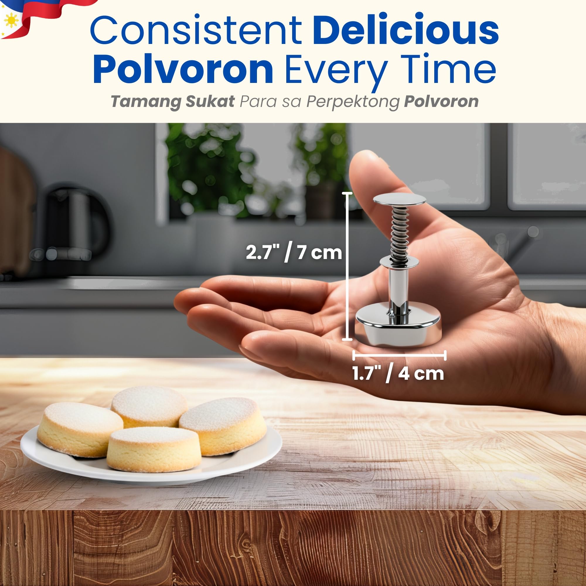 Polvoron Molder Filipino (2.75" H x 1.75" W) - Oval Polvoron Mold for Traditional Filipino Cookies - Durable and Easy-to-Use Baking Tool