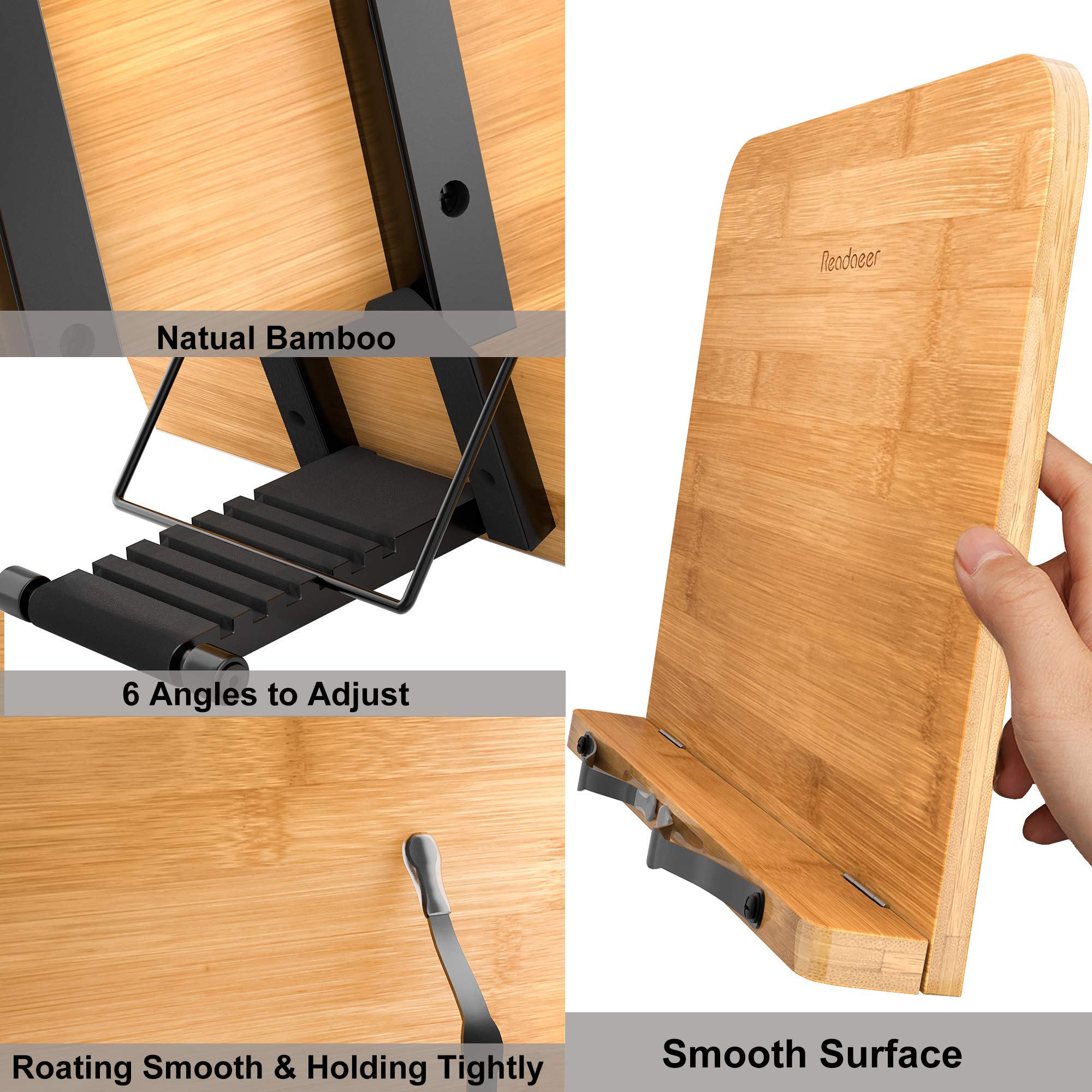 Readaeer Large Size Bamboo Reading Rest Cookbook Cook Book Holder Stand Bookrest Foldable Book Stand Reading Stand Holder