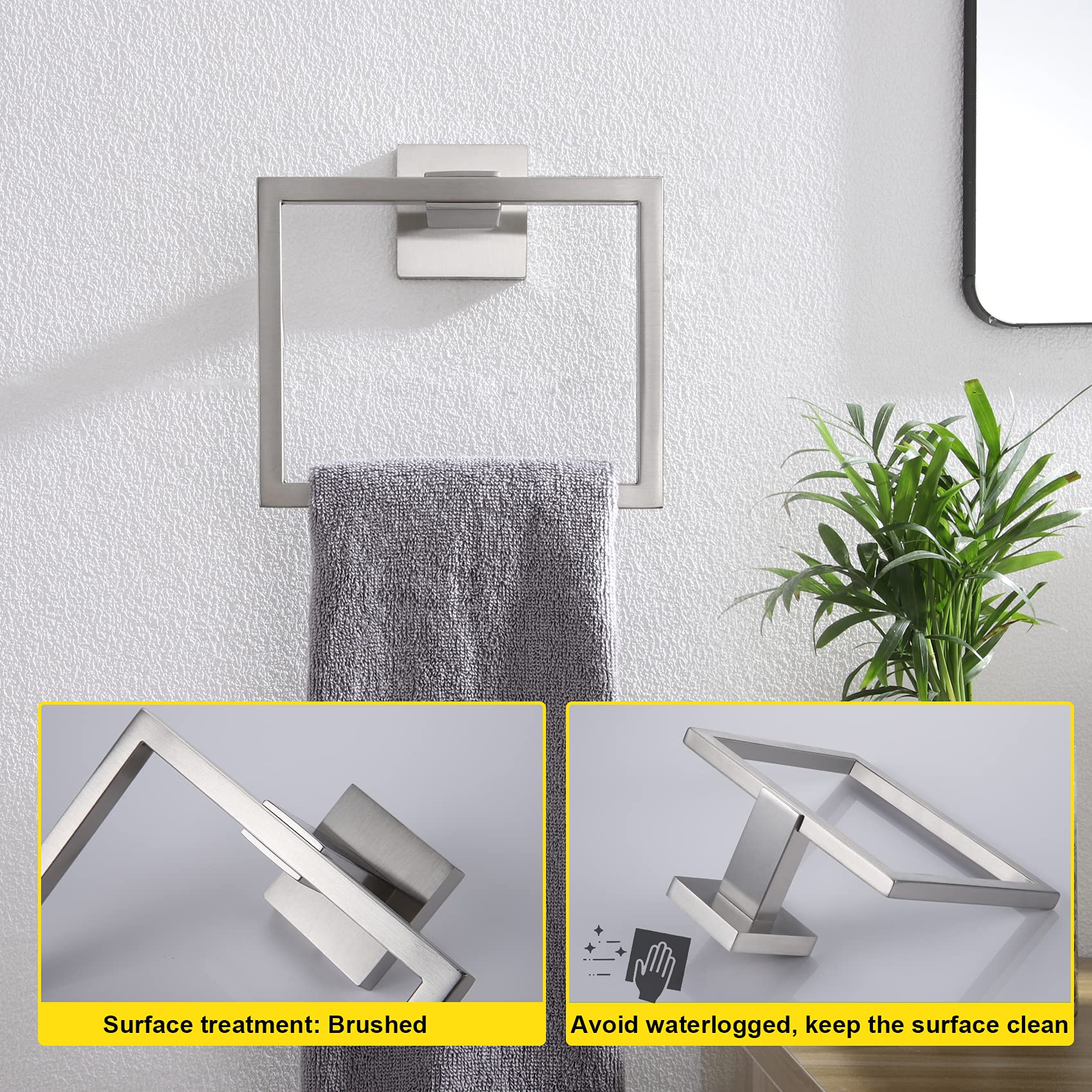 KOKOSIRI Bath Towel Ring Towel Hanger Bathroom Towel Holder Towel Rack Wall Mounted Stainless Steel Contemporary Style, Brushed Steel, B3004BR
