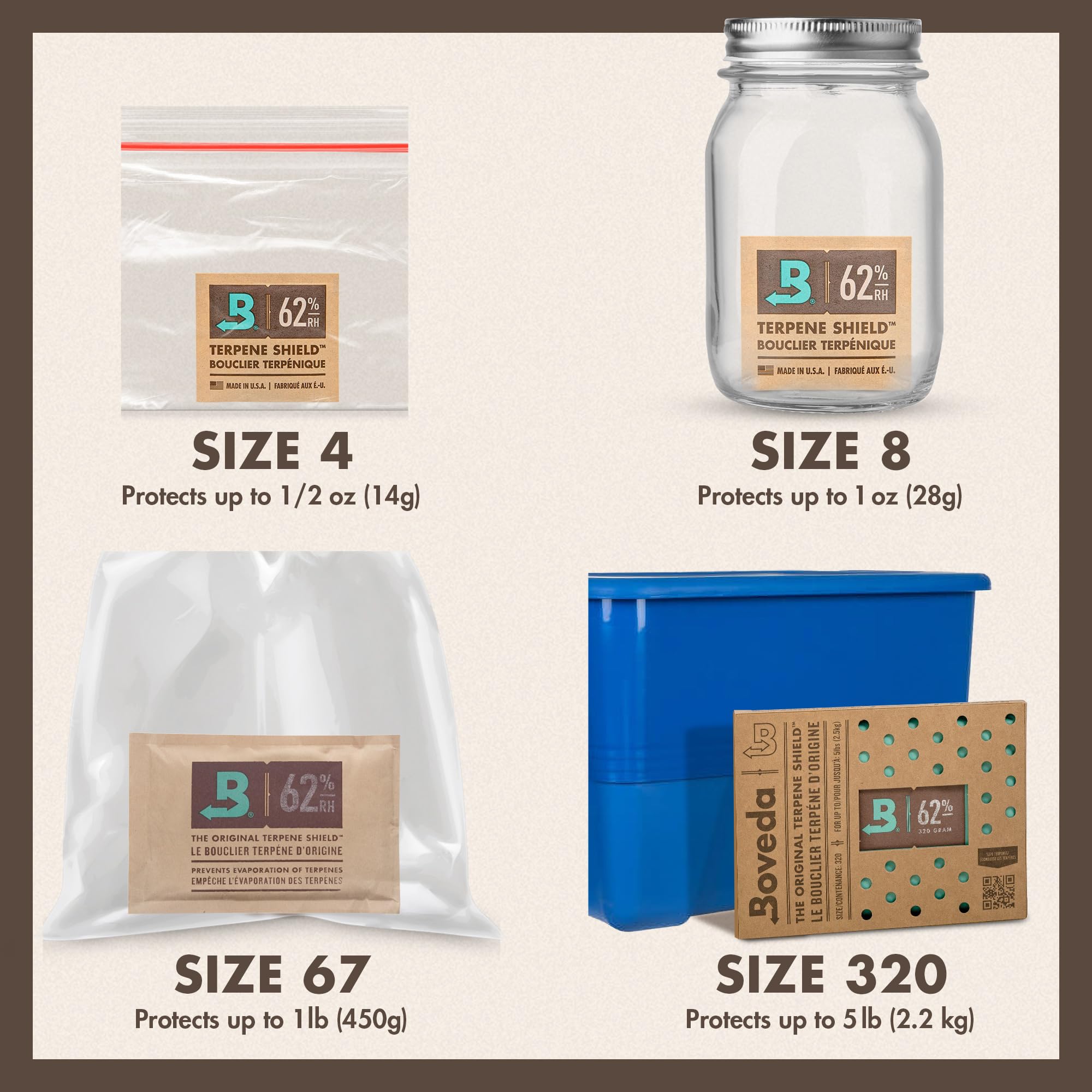 Boveda 62% RH Size 8-10 Pack Two-Way Humidity Control Packs-For Storing 1 oz of Botanicals-Moisture Absorber for Small Storage Containers-Humidifier Packs-Hydration Packets w/Resealable Bag