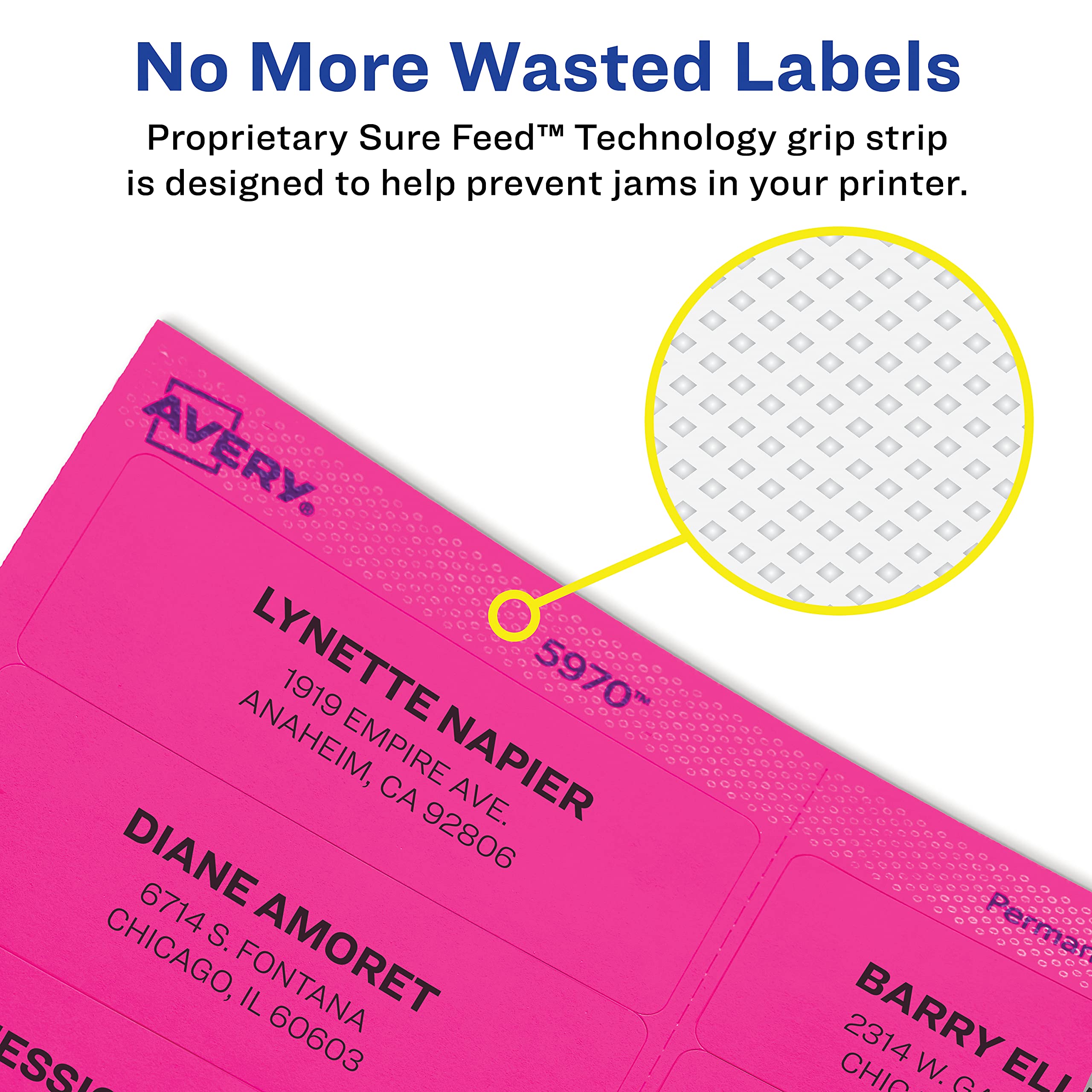 Avery Neon Labels, 1" x 2-5/8", Fluorescent Magenta, 750 Labels, Rectangle, Permanent (5970) Made in Canada