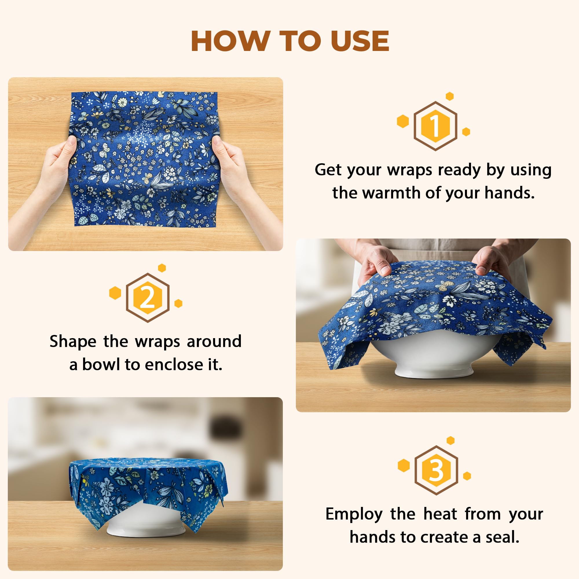 OHIYO Reusable Beeswax Wraps for Food, 9 Pack Organic Cotton Beeswax Paper (1XL+3M+5S), Bread Sandwich Wrap, Suitable for Bowls, Fruit, Cheese, Burger