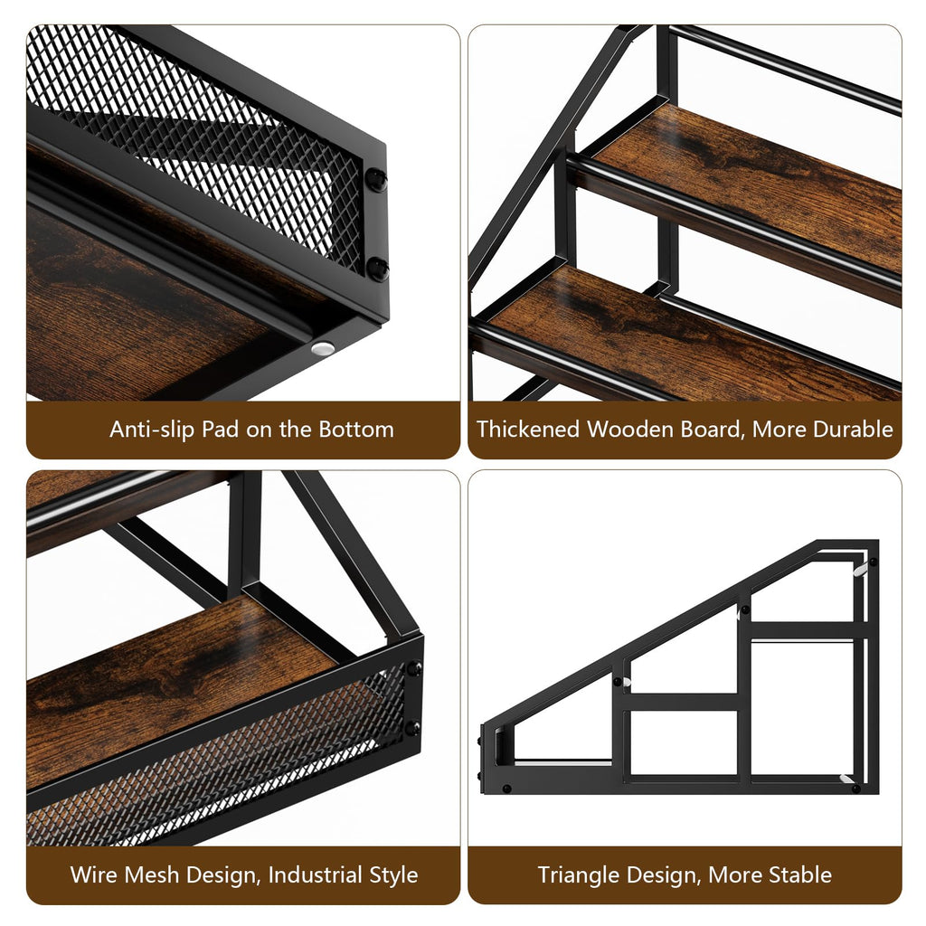 B4Life 3-Tier Liquor Bottle Display Shelf, Countertop Liquor Wine Rack, Bottle Storage Organizer for Whiskey and Spirits, Retro Bar Shelves and Shelf Stand, Mini Liquor Cabinet