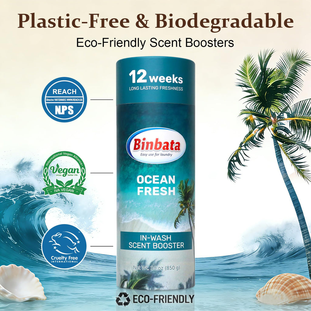 Eco‑Friendly Scent Beads Laundry 850 Grams, Gentle In‑Wash Scent Booster Beads with Plastic Free Recyclable Package, Up to 85 Washing Cycles for 12 week Long-Lasting Freshness, Ocean Fresh Scent