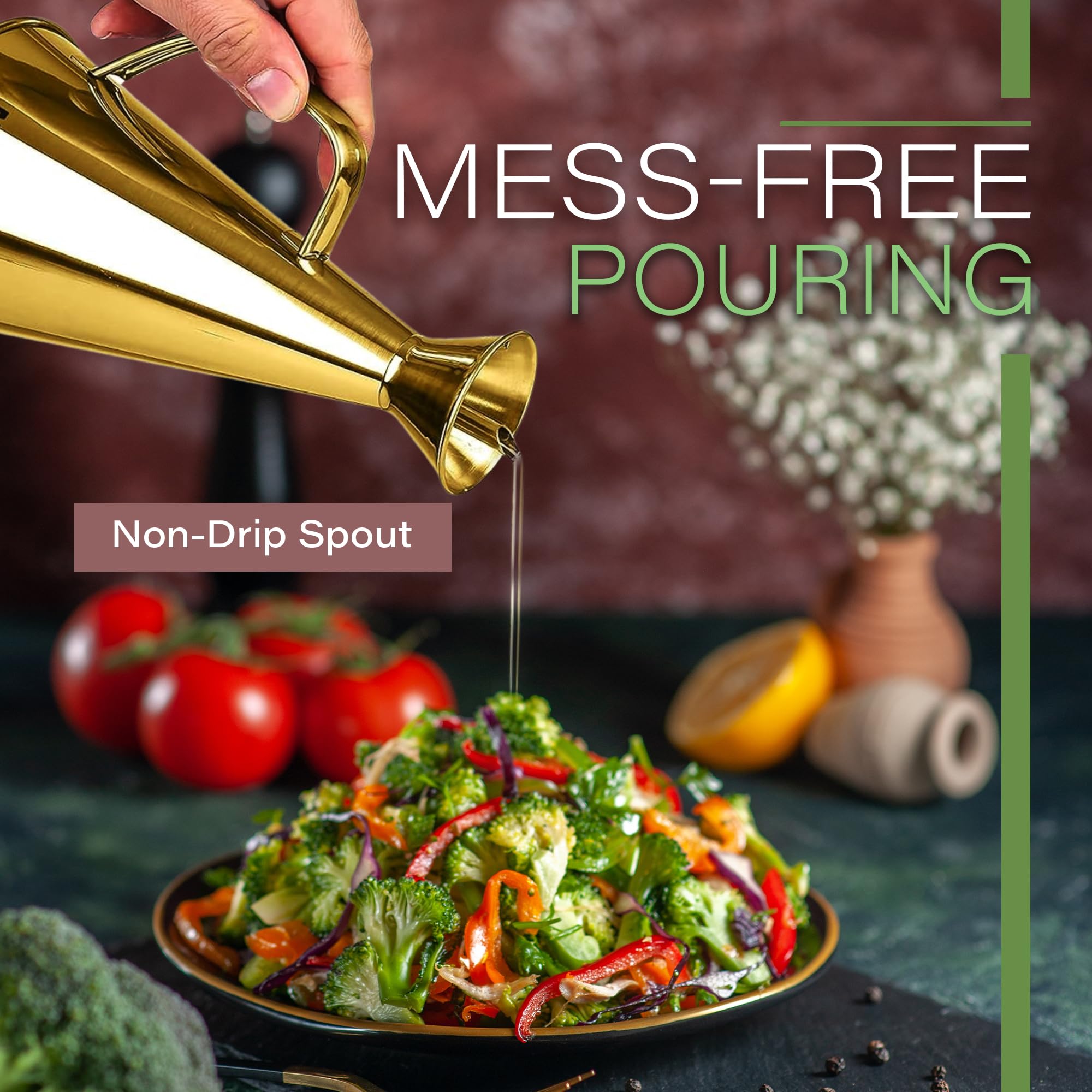 Olietta Oil Dispenser Stainless Steel Non Drip Leak Proof No Mess Olive Oil & Vinegar Pourer & Kitchen Drizzler Bottle 500ML 0.5 Litre Great for Pouring & Drizzling Easy to Clean & Leakproof