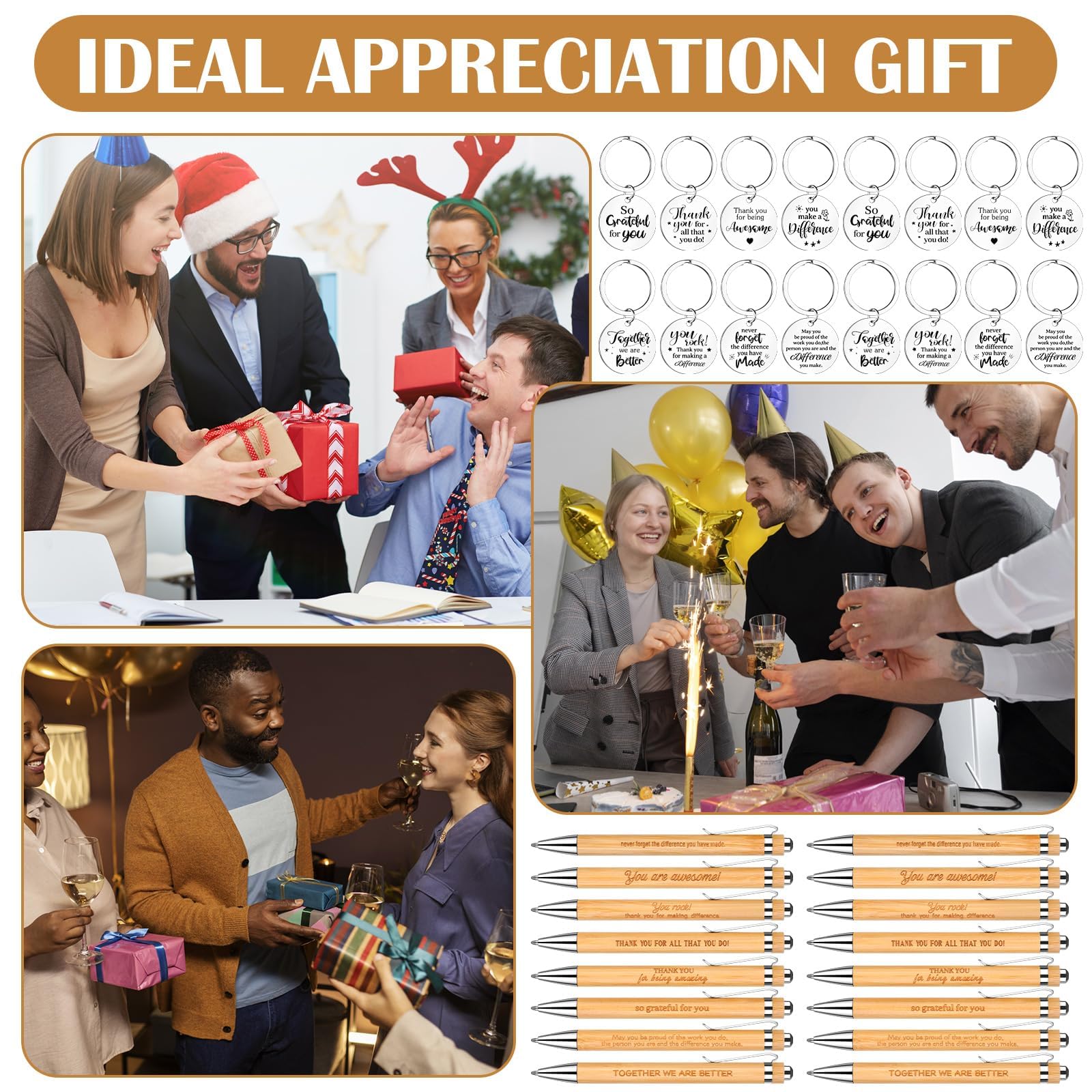 64 Pcs Thank You Inspirational Pens Gift Motivational Quote Pen with Thank You Cards Staff Appreciation Gifts Appreciation Keychain Organza Bags Employee Leaving Gifts for Teacher Colleagues Office