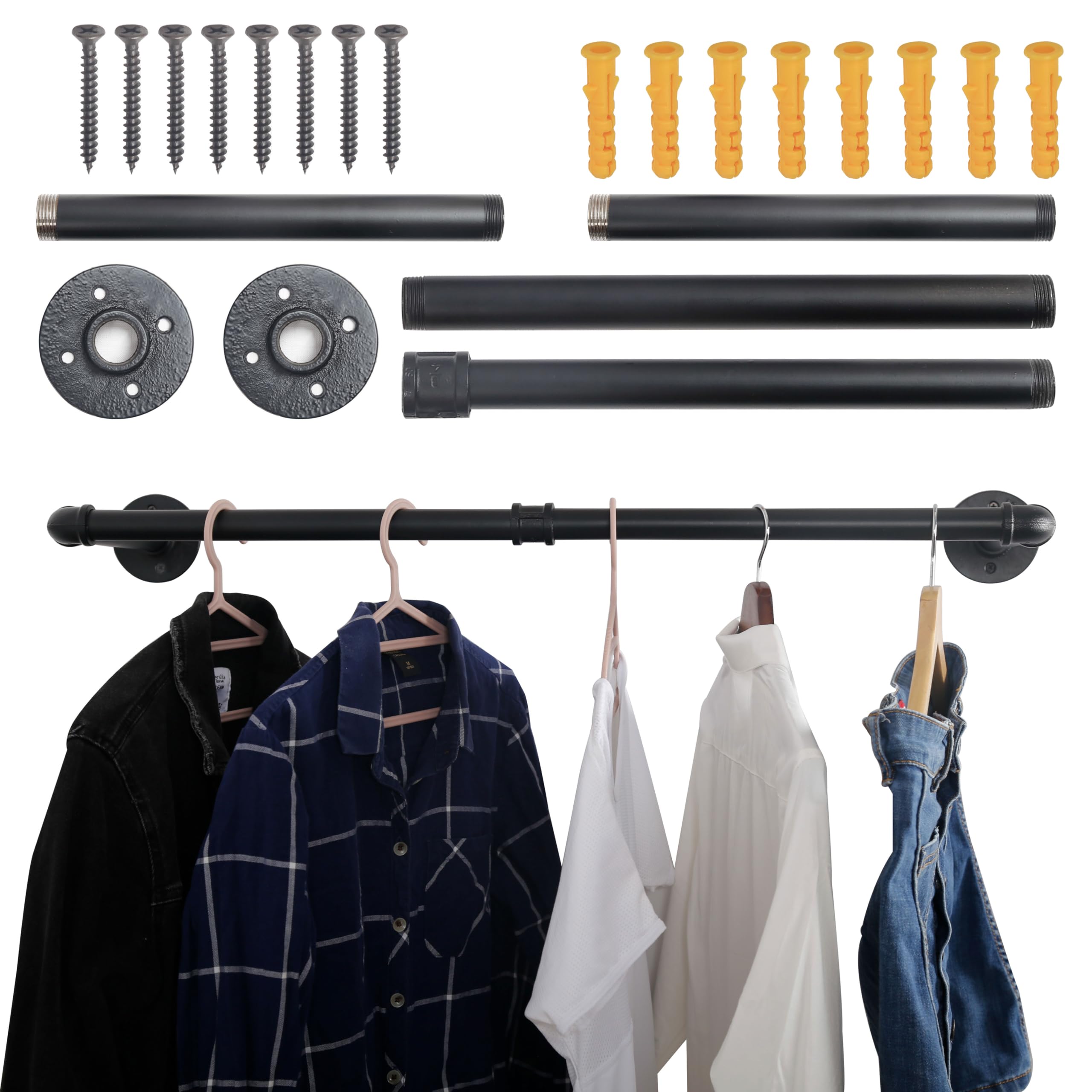 WEBI Clothing Rack Wall Mount,32" Industrial Pipe Clothes Rack for Hanging Clothes,Heavy Duty Iron Garment Rack Bar,Retail Display Clothes Rod for Closet,Laundry Room,Black