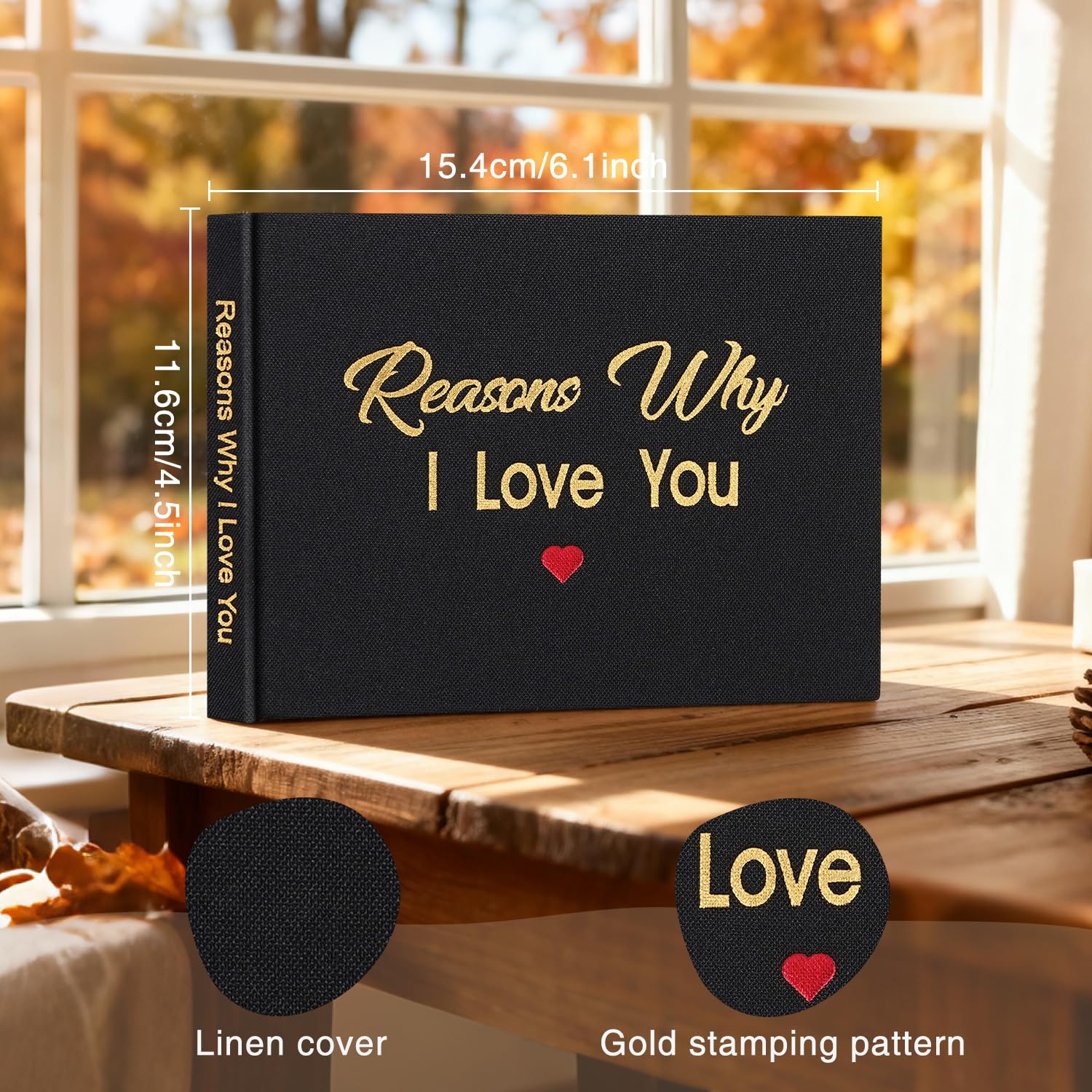 Artmag What I Love About You Fabric Book, Fill-in-The-Blank Love Journal Book for Couples Husband Wife Him Her Birthday Christmas Gifts Stocking Stuffer (Black)