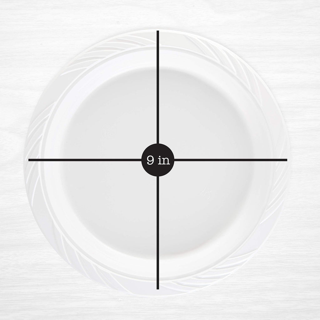 100 Count Disposable 9 Inch White Plastic Dinner Plates large