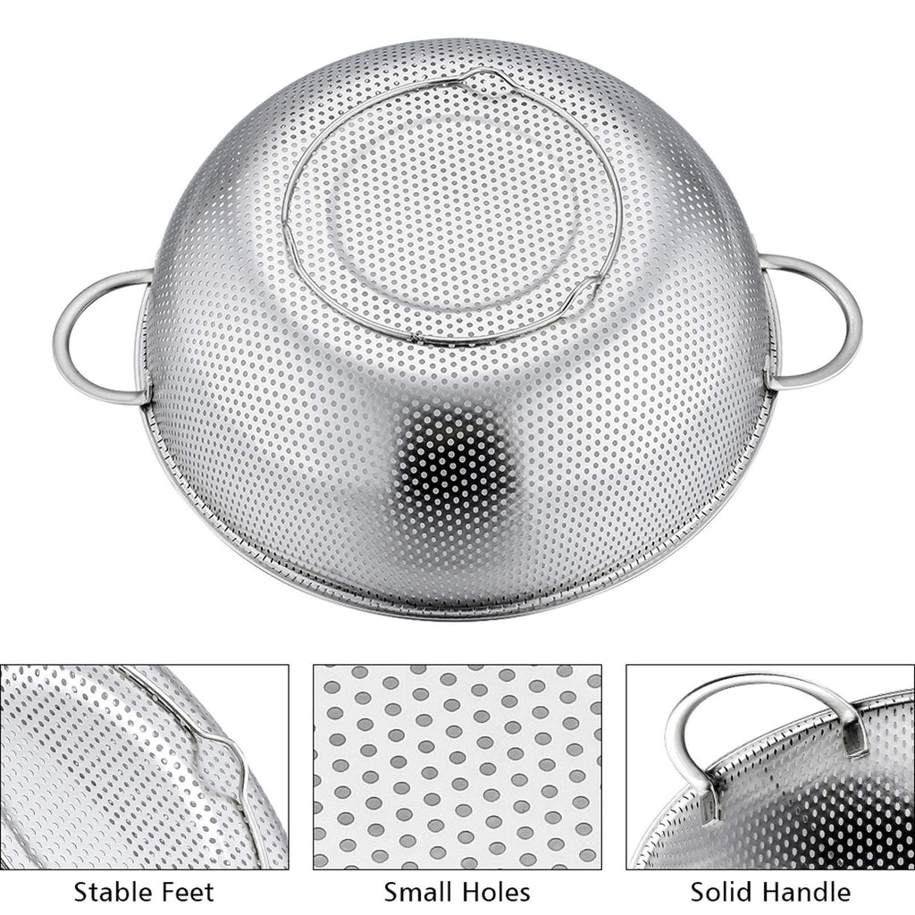 P&P CHEF Colander Set of 3, Stainless Steel Micro-Perforated Colanders Strainers for Draining Rinsing Washing, Ideal for Pasta Vegetables Fruits, Heavy Duty & Dishwasher Safe - 1/3/5 Quart