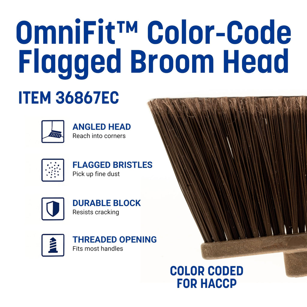 SPARTA Plastic Broom Head, Angled, Flagged for Small Debris Indoor, Outdoor, Home, Restaurant, Lobby, Office, 12 Inches, Brown