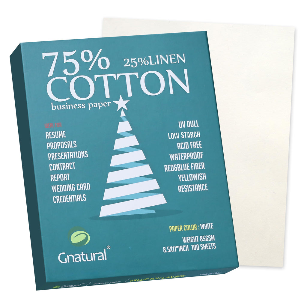 75% Cotton 25% Linen Business Paper, 85gsm 8.5”×11” Inkjet Printer Paper, Waterproof White Copy Paper -100 Sheets Printing Paper（Low Starch）