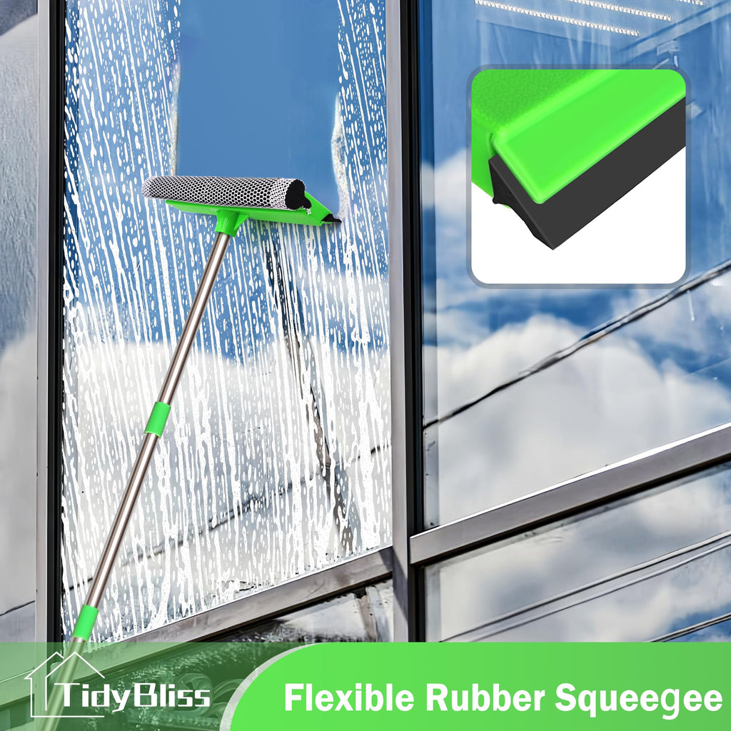 TidyBliss Window Cleaning Tools with Extension Pole 56”, Professional Car Windshield Washing Squeegee Kit, Household Glass Cleaner Sponge Scrubber for Mirror Home Outdoor (Green)