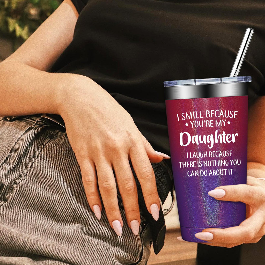 Grifarny Daughter Gifts from Mom, Dad - Mothers Day Gifts for Daughters Adult - Christmas Birthday Gift for Grown Daughters - I Smile Because You are My Daughter Tumbler Cup 20oz