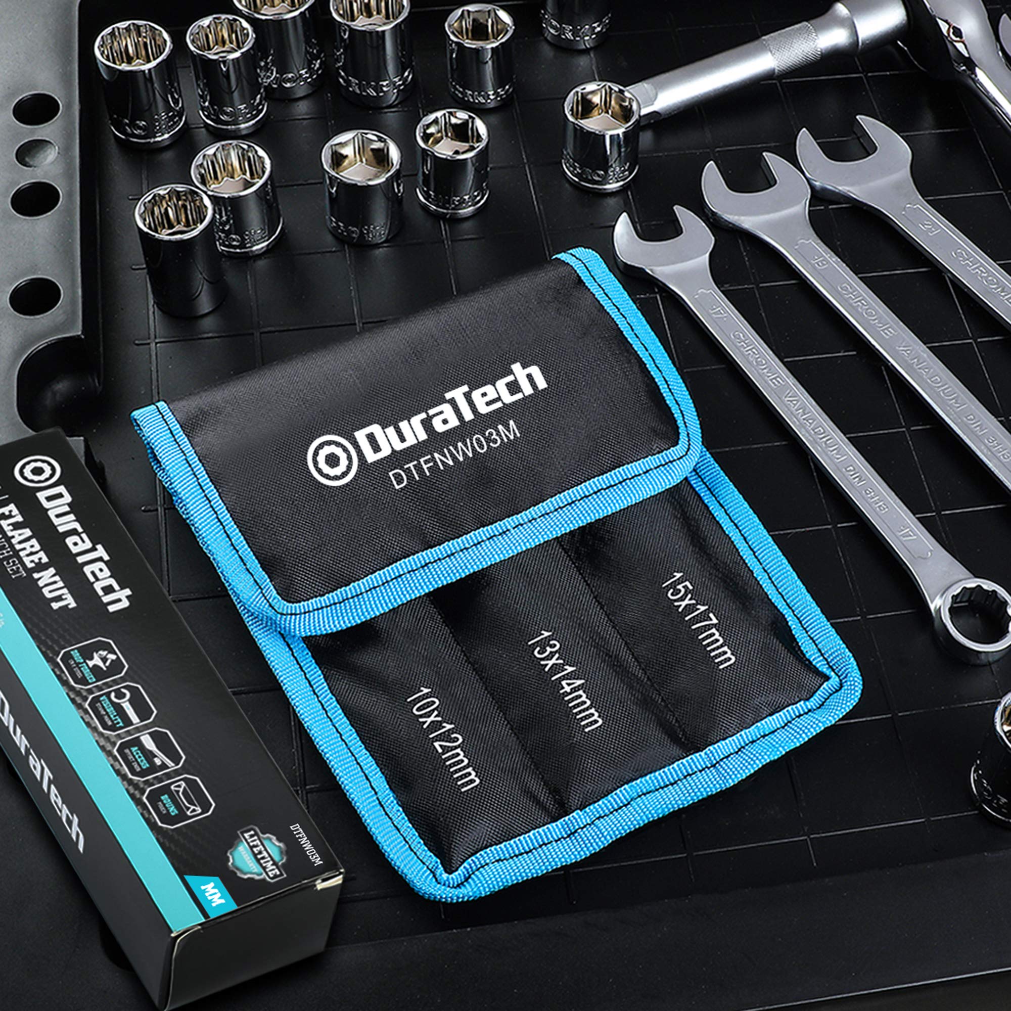 DURATECH Flare Nut Wrench Set, Metric, 3-Piece, 10, 12, 13, 14, 15, 17 mm, CR-V Steel, Organizer Pouch Included