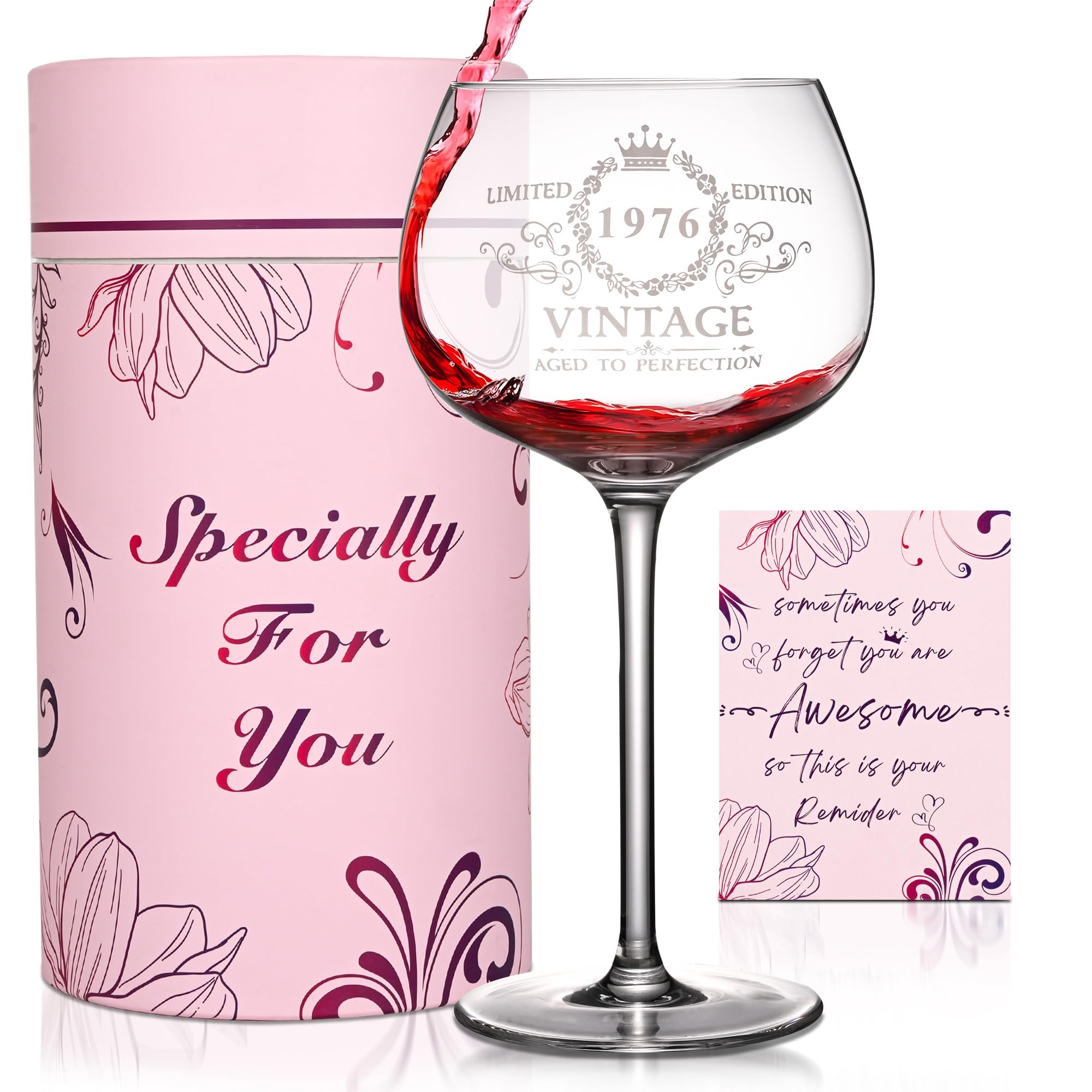 50th Birthday Gifts for Women, Vintage 1976 Engraved 50th Wine Glass,1976 Birthday Gifts for Women,Presents for Female 50th Birthday,50th Birthday Gift Ideas for Her,Daughter, Wife, Friends