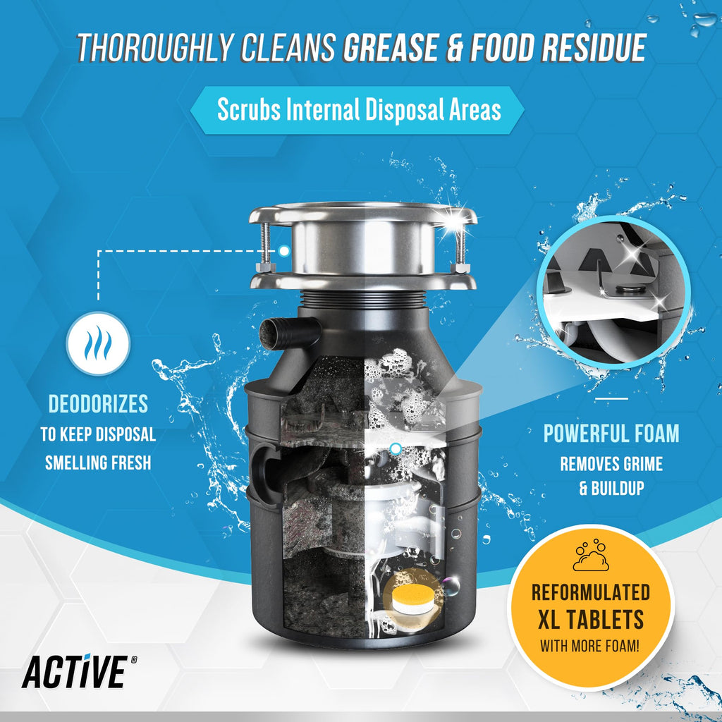Garbage Disposal Cleaner Deodorizer Tablets - 24 Pack, New Powerful XL Foaming Tablet - Fresh Citrus Foam Sink, Garburator, Disposer Freshener, Kitchen Care - 1 Year Supply