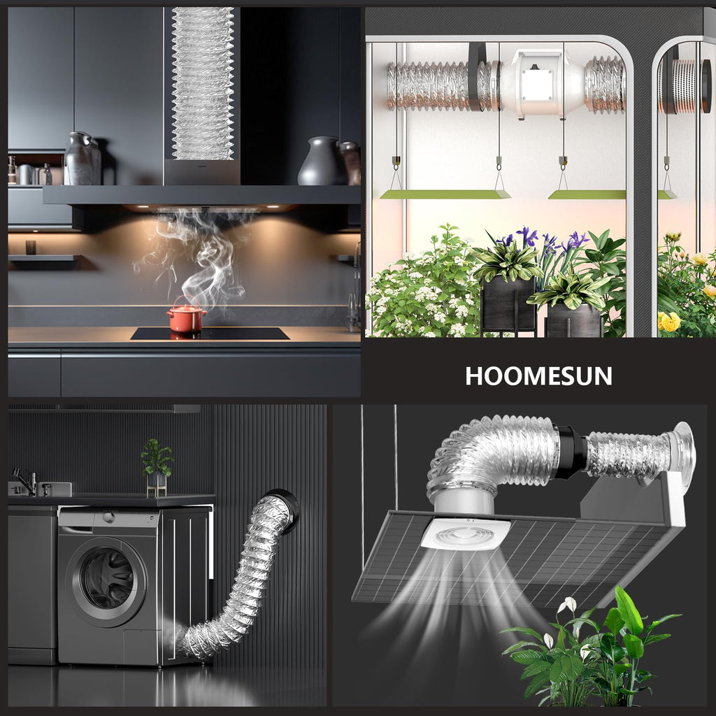 HOOMESUN Dryer Vent Hose 4 Inch 5FT Extra Thick Heavy Duty Flexible Exhaust Duct Hose, Aluminum Foil Insulated Ducting for Tight Space, HVAC Ducting Kit with 2 Clamps and 1 Tape
