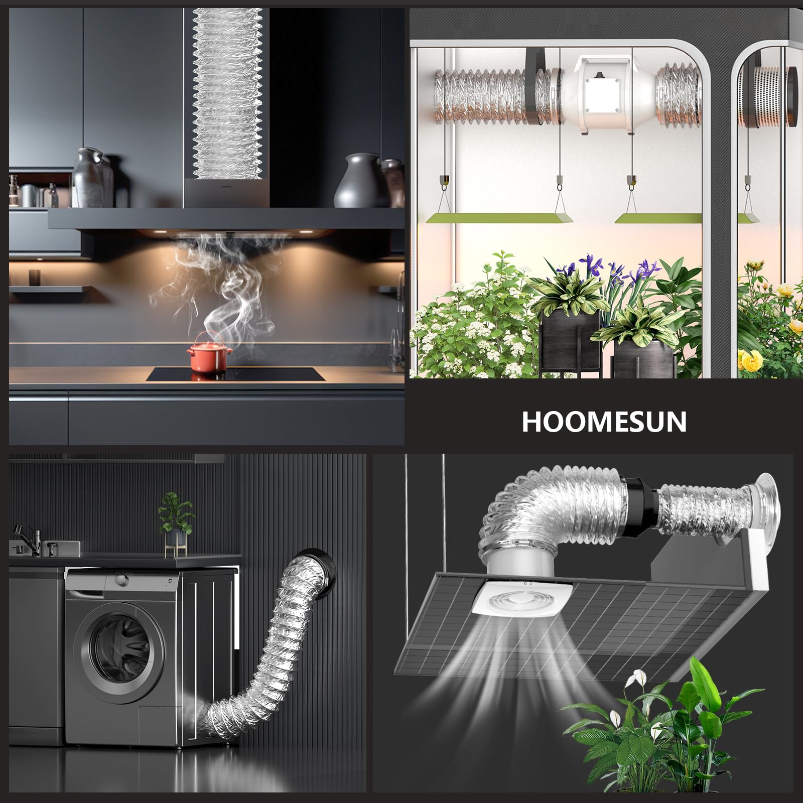 HOOMESUN Dryer Vent Hose 4 Inch 5FT Extra Thick Heavy Duty Flexible Exhaust Duct Hose, Aluminum Foil Insulated Ducting for Tight Space, HVAC Ducting Kit with 2 Clamps and 1 Tape