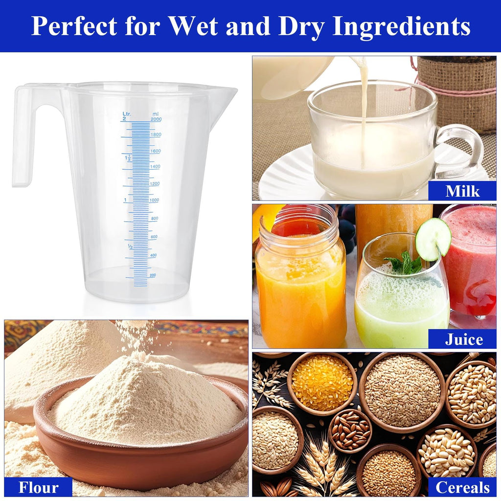 Supkiir 5Pcs Plastic Graduated Measuring and Mixing Pitchers, 3000/2000/1000/500ml Food Grade PP Shatterproof Pouring Cups for Paint Resin Epoxy Kitchen Lab Cooking Baking Ingredients