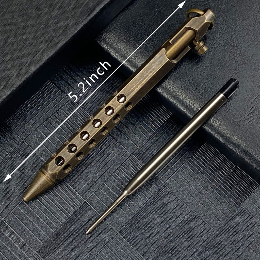 Bolt Action Pen, Solid Brass edc Pen Six-edge Pocket Pen Metal Tactical Pen with Refills and Clip YUEZUDPO Signature Pen for Business, Christmas, Birthday (Black)