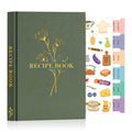 Lanpn Blank Recipe Book Cookbook to Write in Your Own Recipes, Waterproof A5 Empty Cooking Journal for 70 Recipes, Leather Cover Recipe Notebook with Stickers to Organize Your Family Recipes, Green