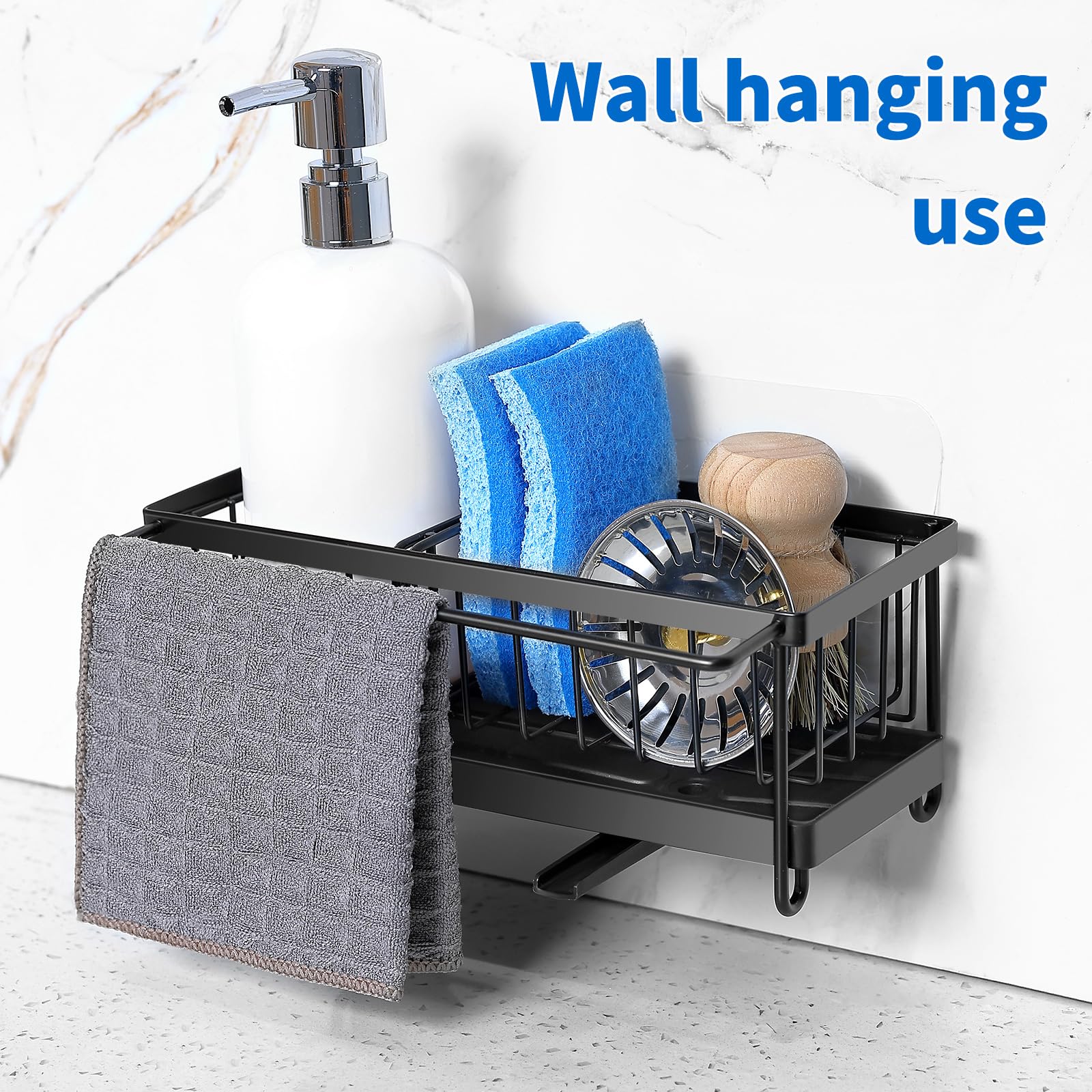 Cartilage Sponge Holder for Kitchen Sink Organizer, Kitchen Sink Caddy Storage with Dishrag Dishcloth Holder Rack,Rustproof 304 Stainless Steel Dish Sponge with Auto Draining Tray