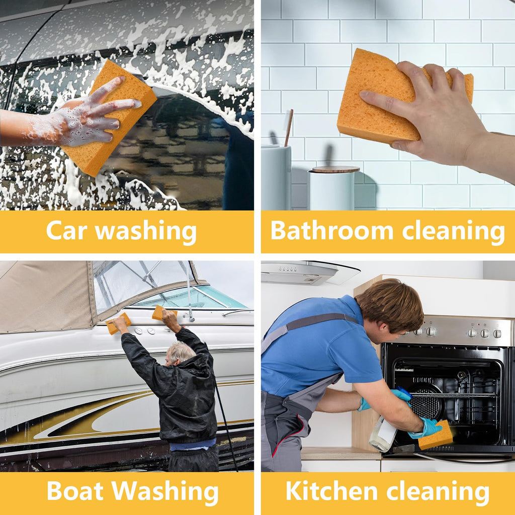 Wash Sponges, 3 Pack Extra Thick Large Cleaning Sponge Multi-Purpose for Bathroom Kitchen Household Bike Boat Car, Large Size Sponges 4'' X 6'' X 2" (Yellow)