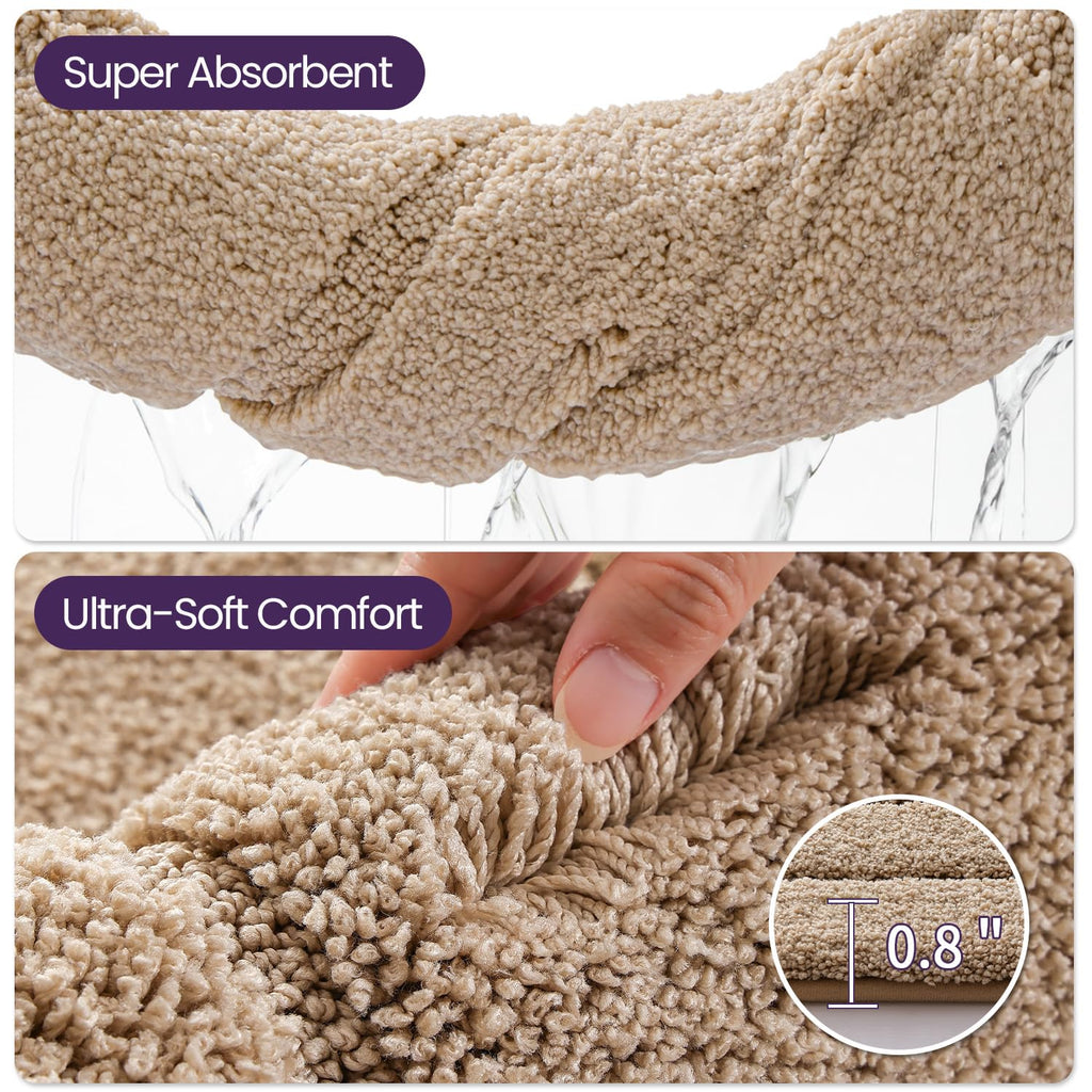 DEXI Bath Mat Non Slip, 20x32 Absorbent Microfiber Soft Bathroom Rug, Machine Washable Carpet for Shower Floor Bathmat Decor, Beige