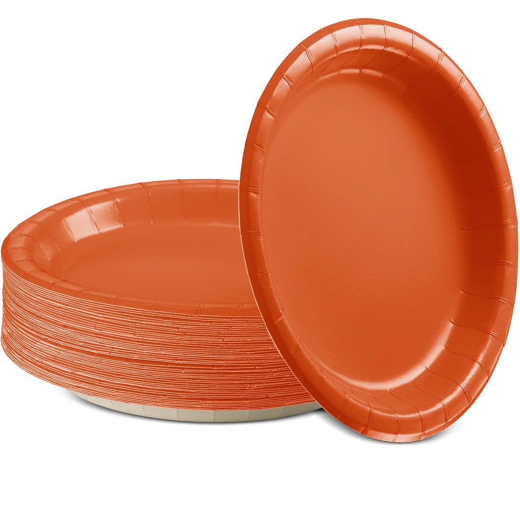 Paper Dinner Plates Orange, 8 1/2 Inches Paper Plates Disposable, Strong and Sturdy Disposable Plates for Party, Dinner, Holiday, Picnic, or Travel Party Plates, Pack of 50 - by Enday