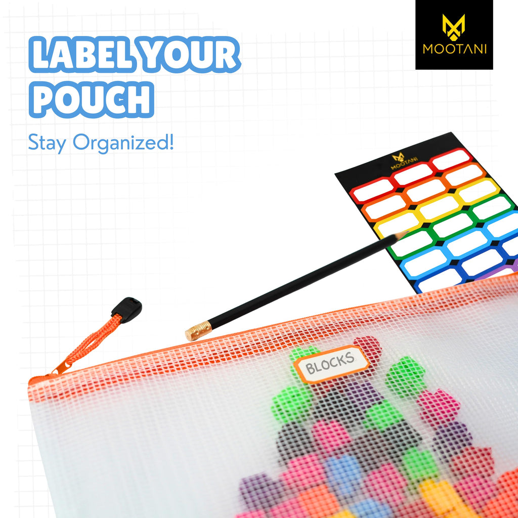 MOOTANI 24 Pcs Mesh Zipper Pouch Bags A3 (16x12) Inches Large Waterproof, Reusable Zipper Bags for Board Game & Puzzle Storage, Classroom, Office & Organization, 8 Colors