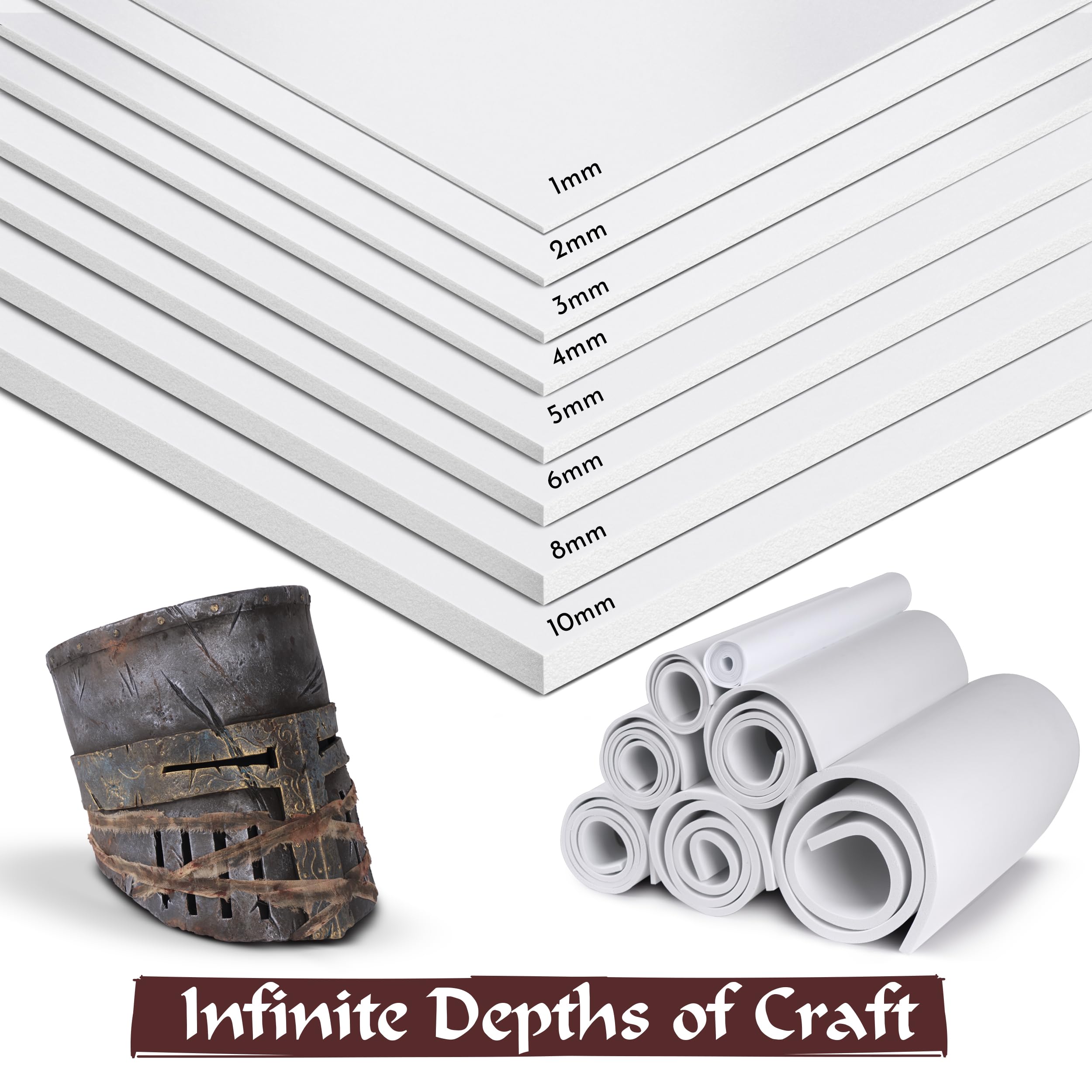 EVA Foam Cosplay - 2mm Thick (1mm to 10mm) - White or Black - Large 35" x 59" Sheet - Ultra High Density Craft Foam 85 kg/m3 - by The Foamory
