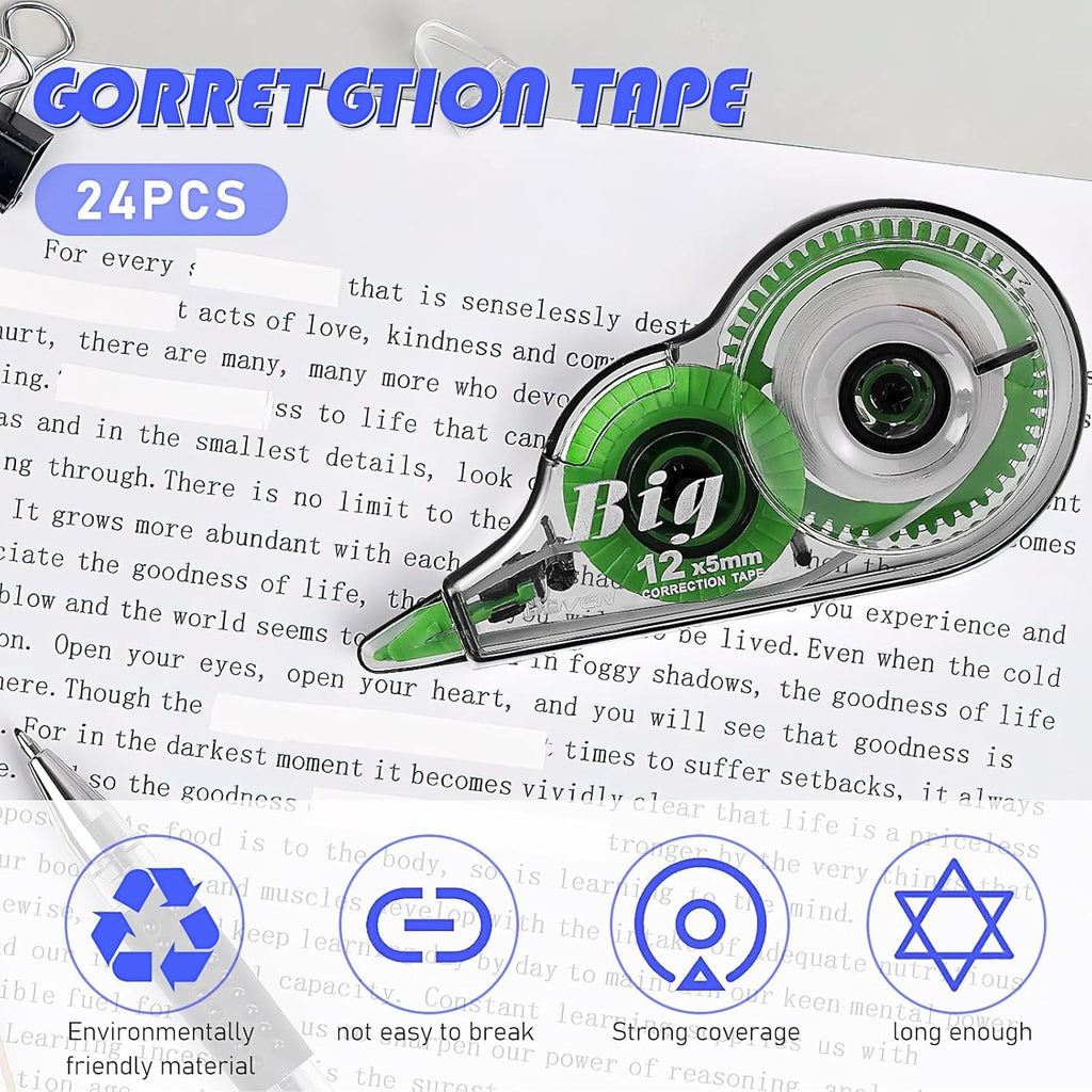 Correction Tape, 24 Pack White Out Correct Tapes, 39 Feet Each Wipe Out Easy Fast Eraser Correct Tape Roller for Students School Office