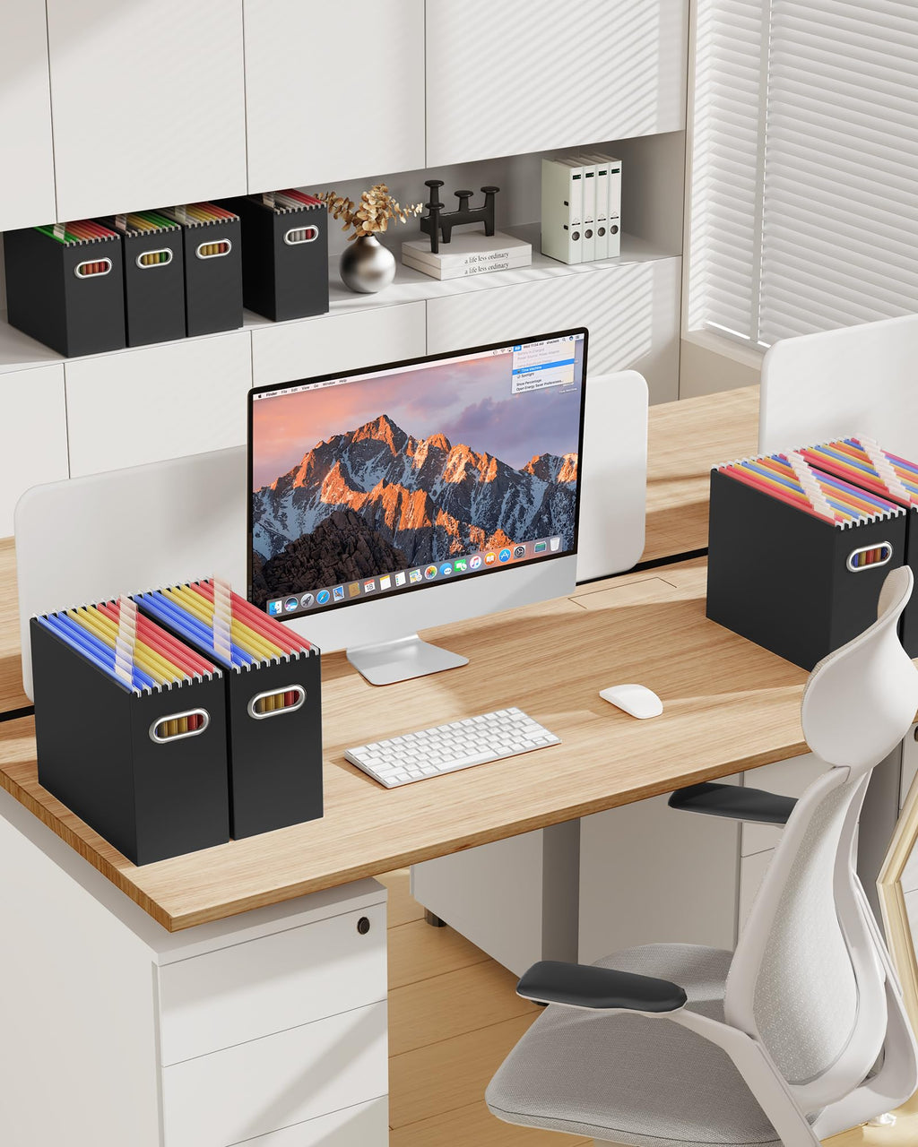 Oterri File Organizer for Hanging Folders Letter Size, Cardboard File Storage Box with Handle, File Box, Folder Organizer for Office, Home or School, 2 Packs, Black (No Folders)